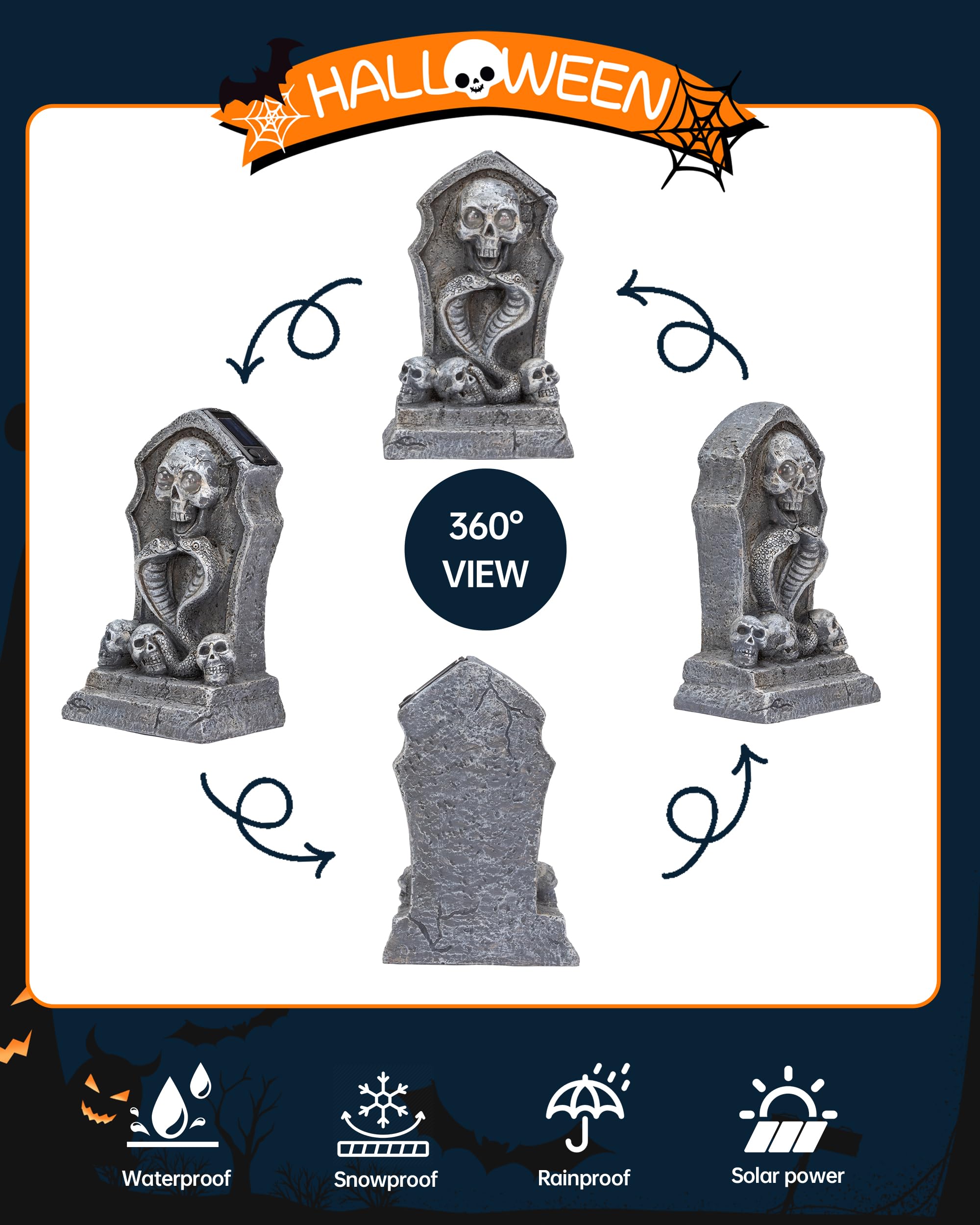 Solar Decorations Graveyard Tombstone LED Spot Light with Blue Glow,Halloween Outdoot Garden Light Halloween Party and Home Deco
