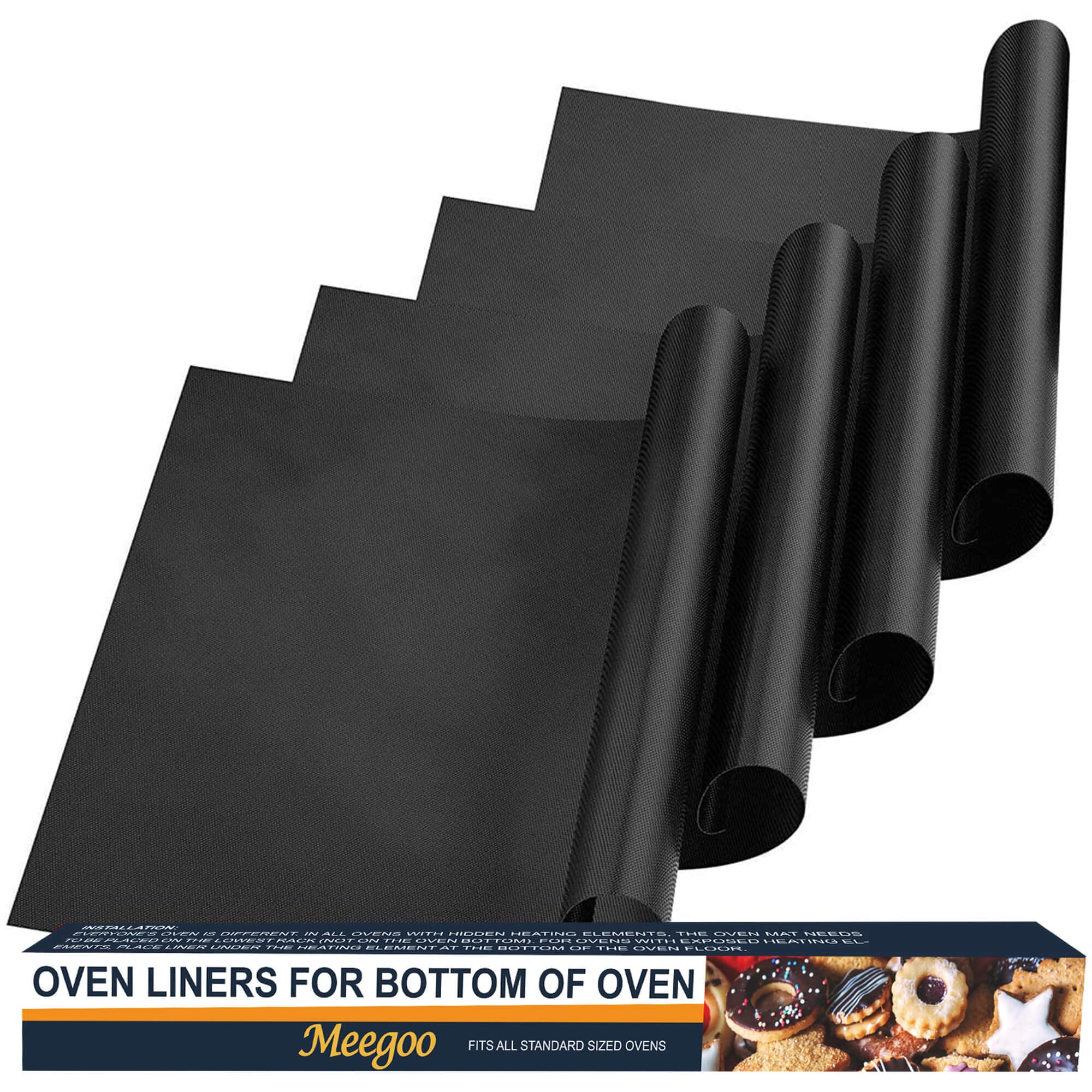 Meegoo Oven Liners For Bottom Of Oven - 4 Pack Large Non Stick Oven Liners, Oven Mat For Bottom Of Electric Oven And Gas Oven, B