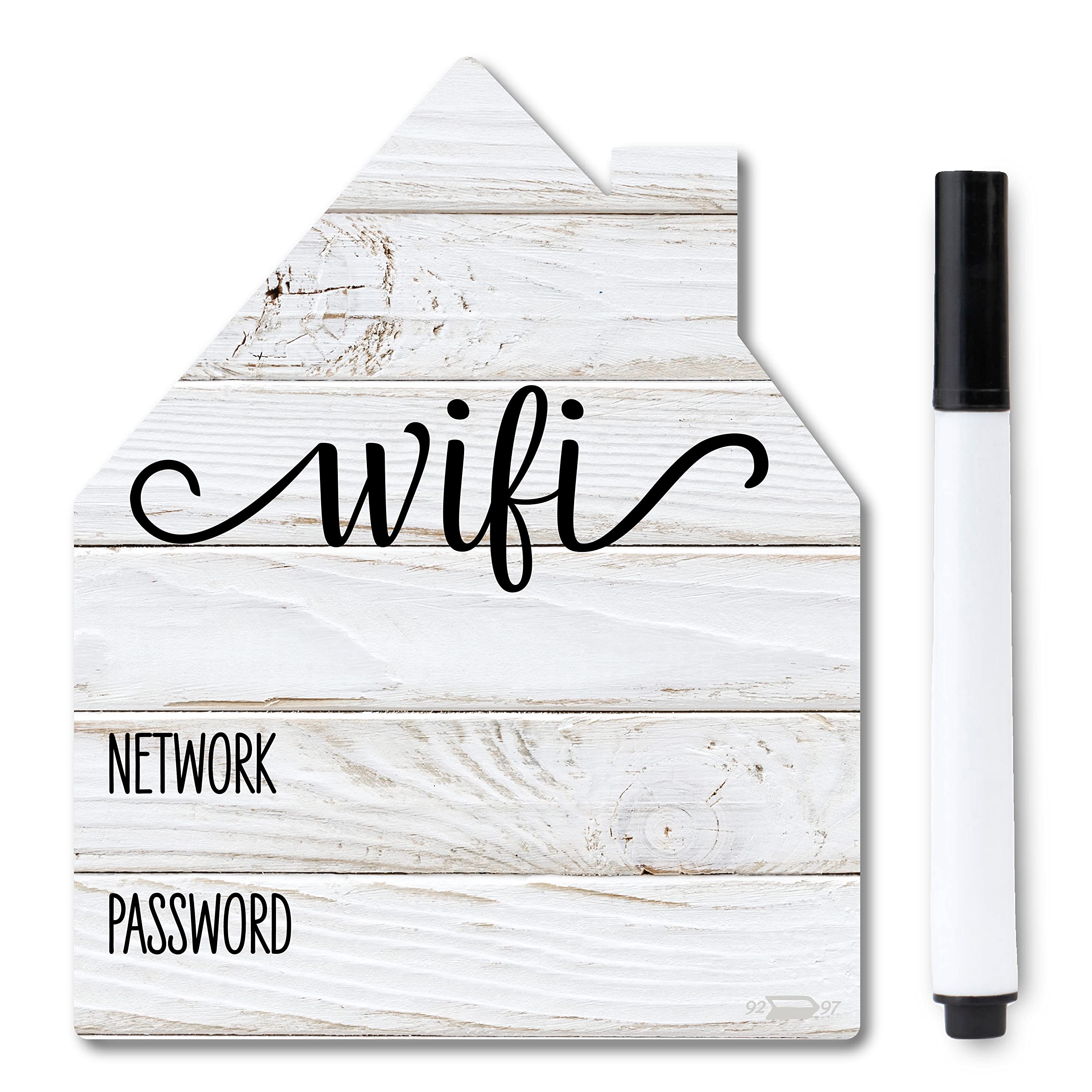 Rustic White Wifi Password Sign, Rustic Farmhouse Fridge Magnet, Wifi Password Sign For Home With Black Wet Erasable Pen, Magnet