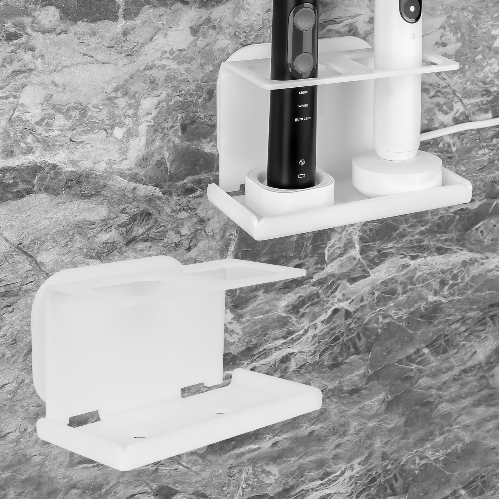 2Pack Electric Toothbrush Holder Wall Mounted, Electric Toothbrush Cord Organizer Holds 2 Chargers, Self Adhesive Electric Tooth