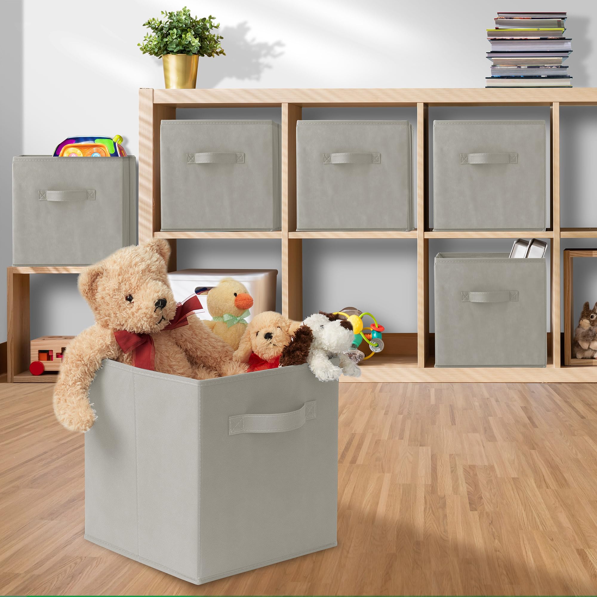 Casafield Set of 6 Collapsible Fabric Cube Storage Bins  Light Gray - 11'' Foldable Cloth Baskets for Shelves  Cubby Organizers & More