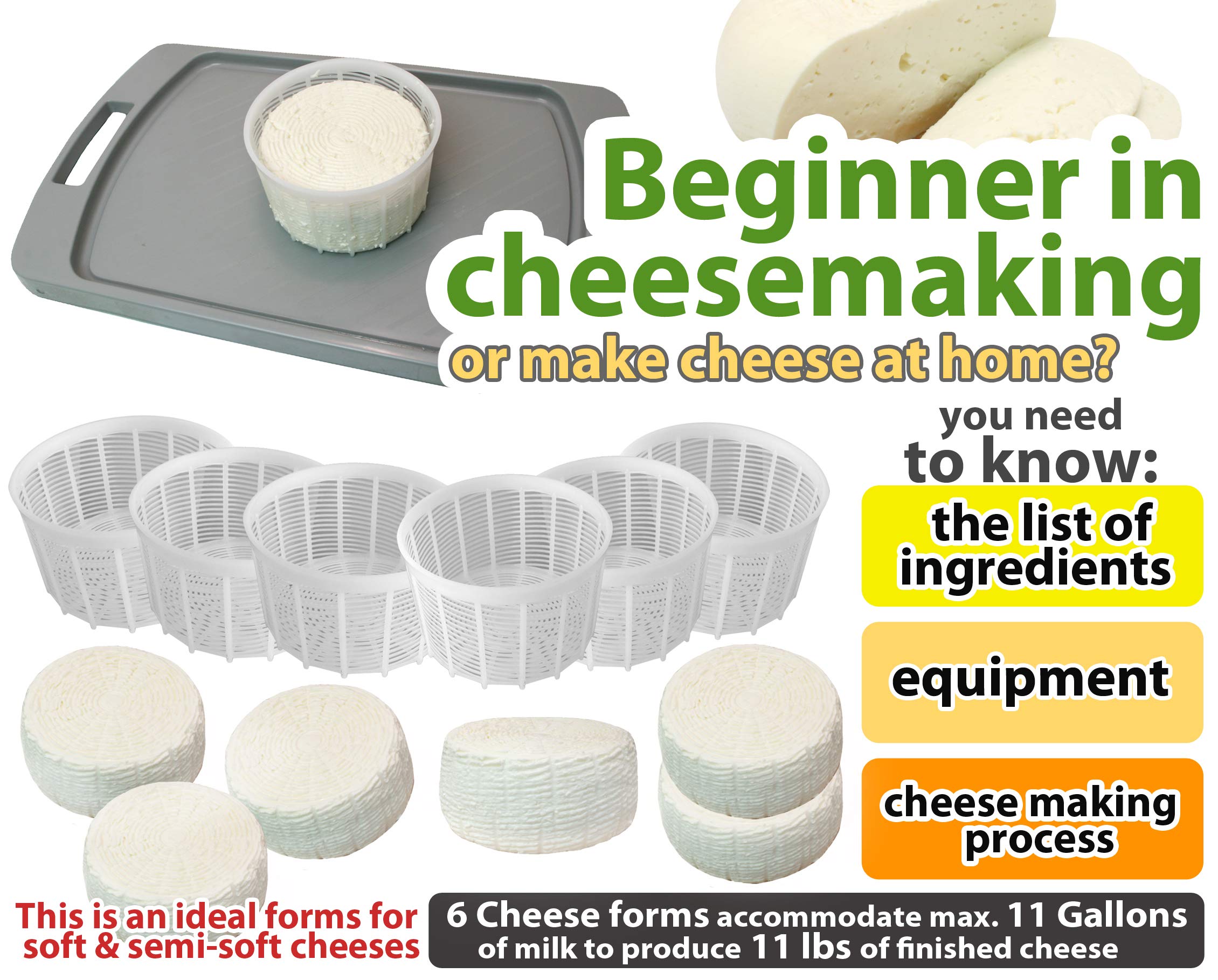 6 Pcs Soft Cheese Mold For Cheese Making 1.25Qt - Small Cheese Mold - Homemade Cheese Making Supplies - Cream Cheese Form Mold -