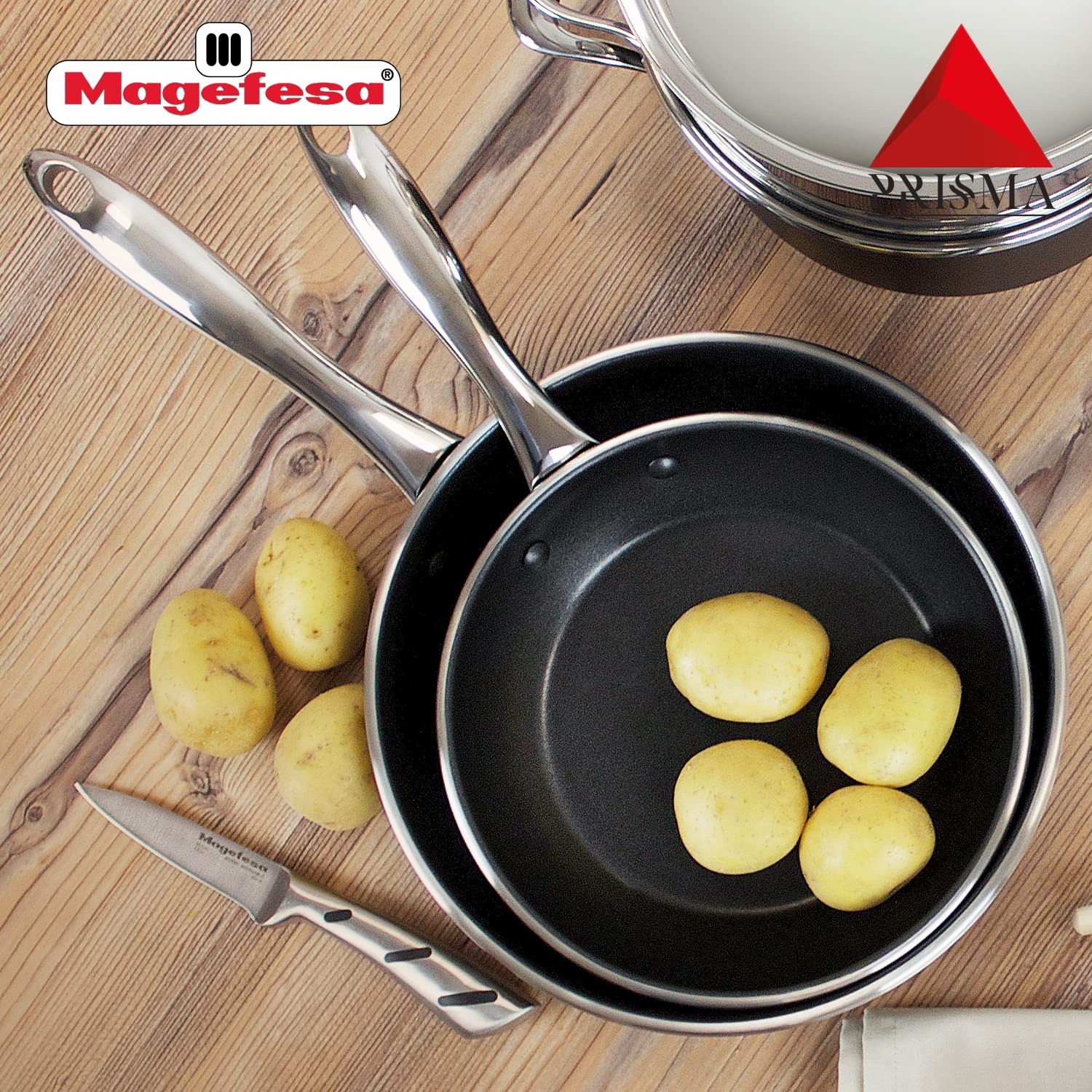 Magefesa Prisma - 9.4 Inches Skillet, Frying Pan, Made In 18/10 Stainless Steel, Triple Layer Non-Stick, For All Types Of Kitche
