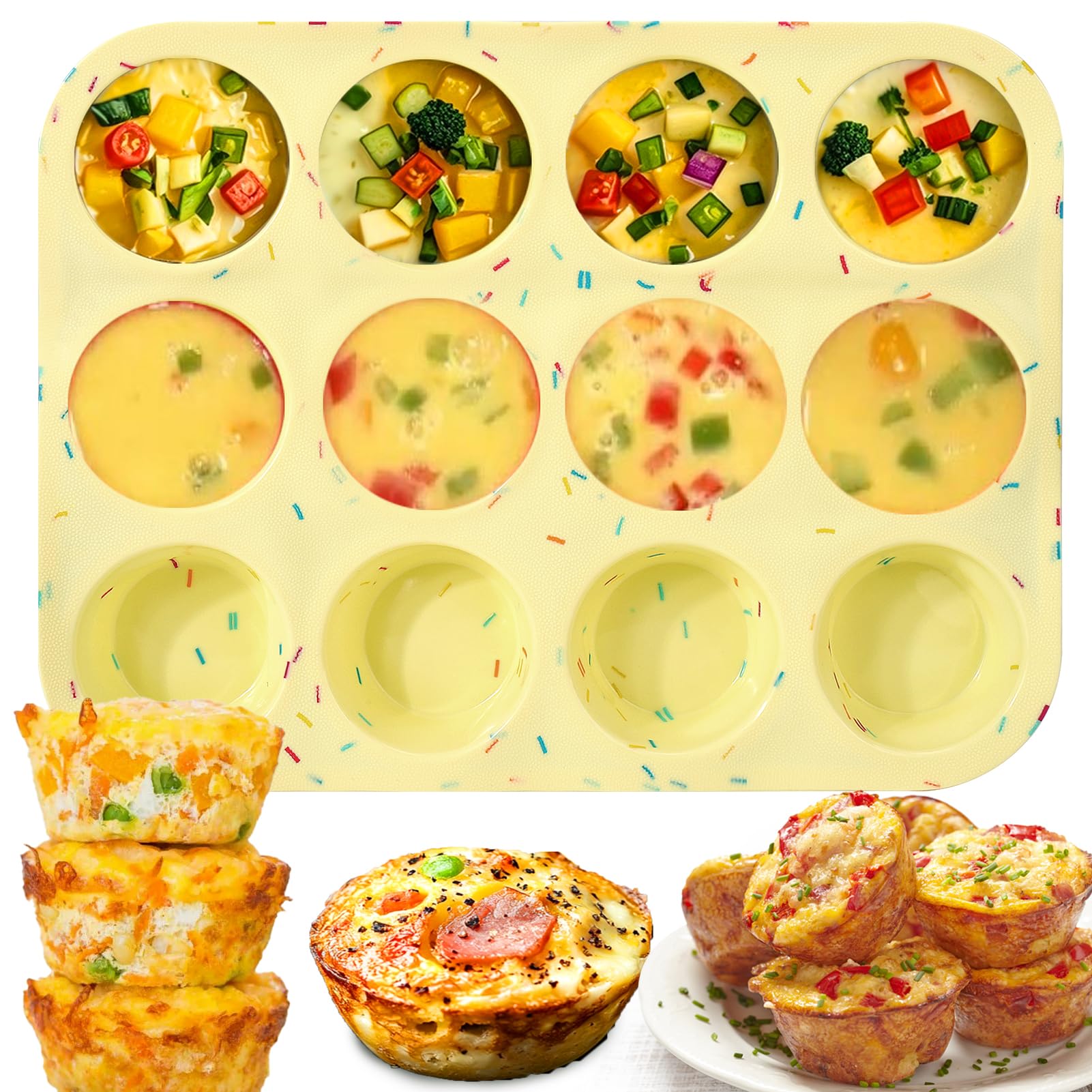 Palksky Egg Bite Silicone Molds, 12-Cavity Silicone Muffin Pan for Baking, Silicone Egg Molds for Tarts, Egg Bites, Nonstick Sil