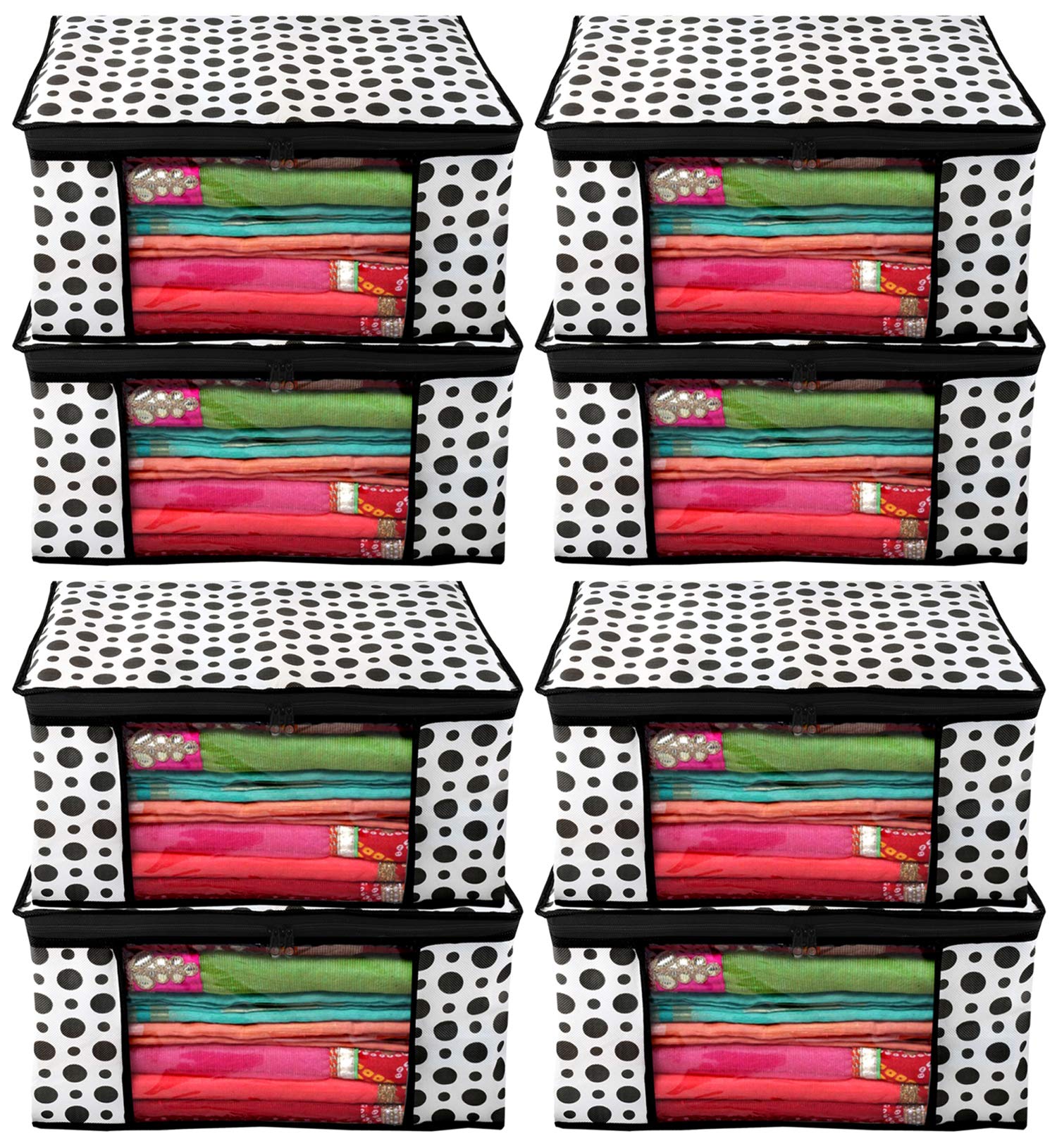 Kuber Industries Saree Covers With Zip|Saree Covers For Storage|Saree Packing Covers For Wedding|Pack Of 8 (Black & White)