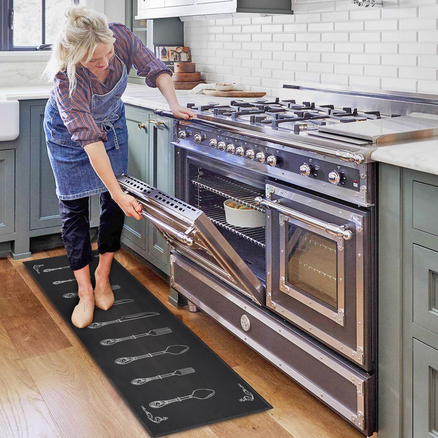 Ouxioaz Black Rugs And Mats Non Skid Washable Absorbent Microfiber Anti Fatigue Kitchen Mat For Floor Set Of 2 Black Decor Stain