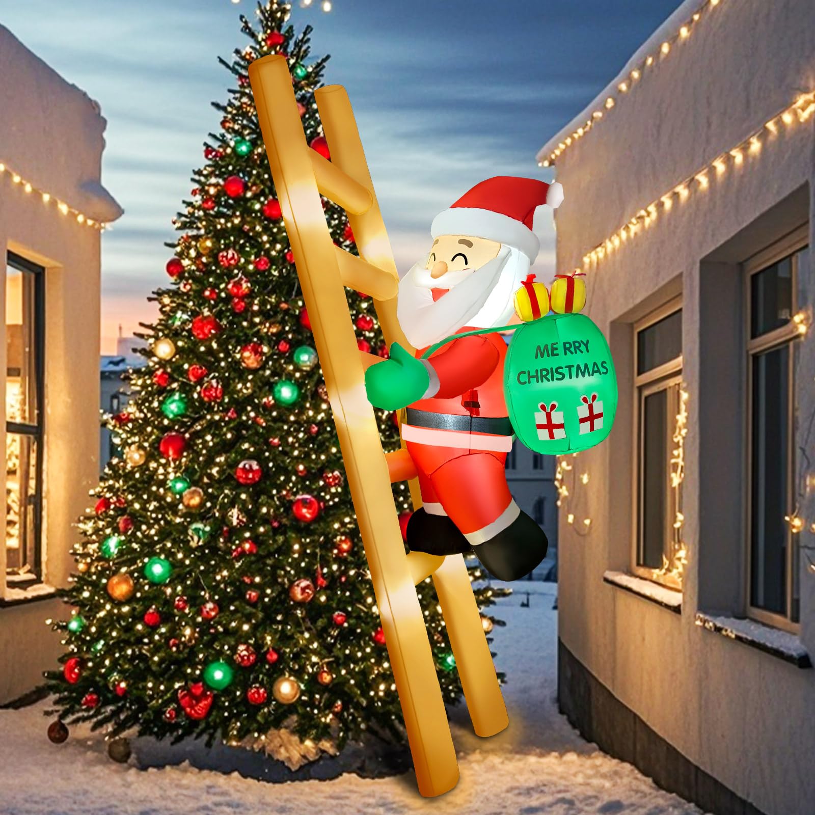 2025 Hanging Christmas Inflatable Santa 8FT Climbing Santa Claus with Gift Bag Inflatables Christmas Outdoor Decoration Xmas San