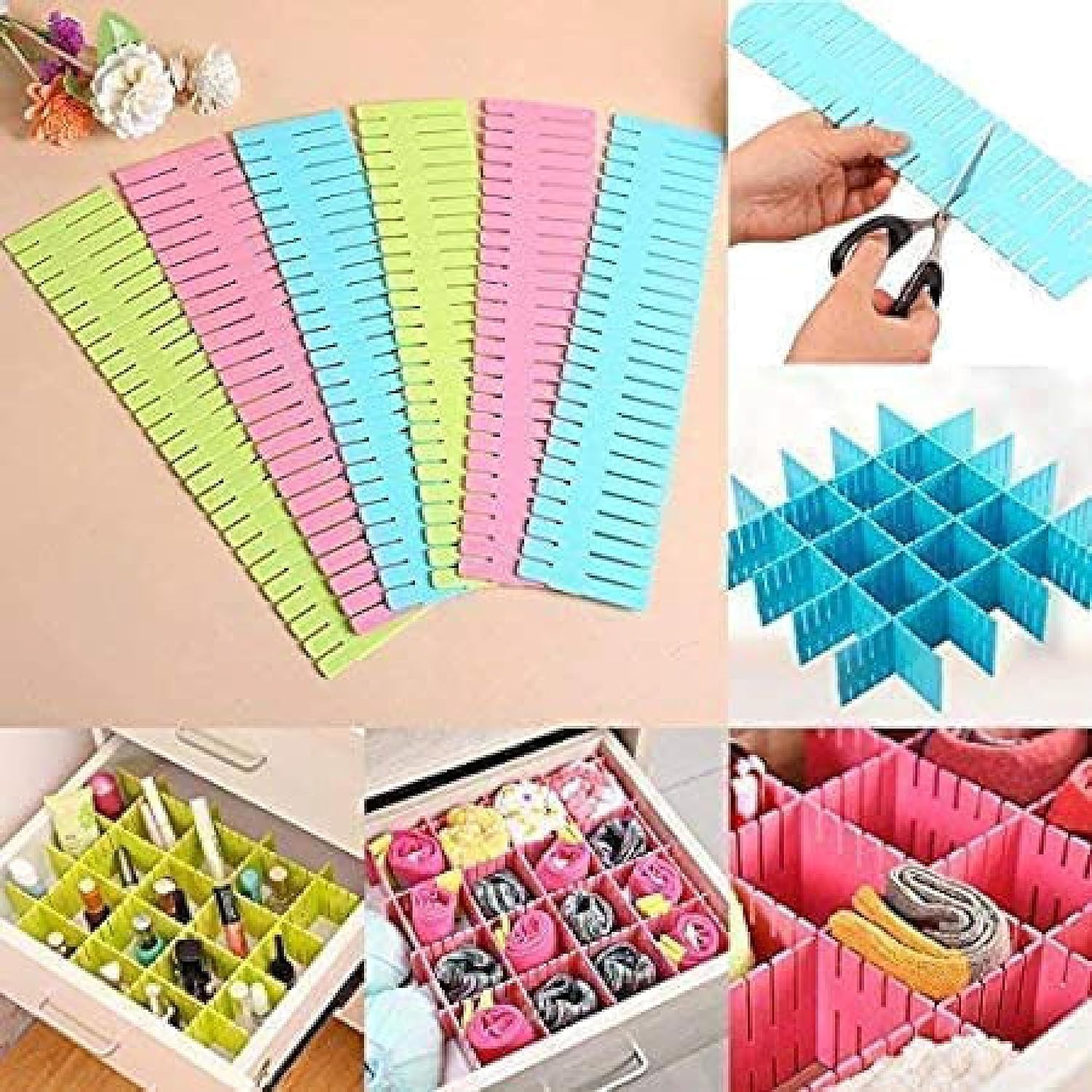 Adjustable Drawer Divider Organizers | Plastic Grid For Household Storage | Storage Organizer For Makeup Tools/Kitchen Cutlery/O
