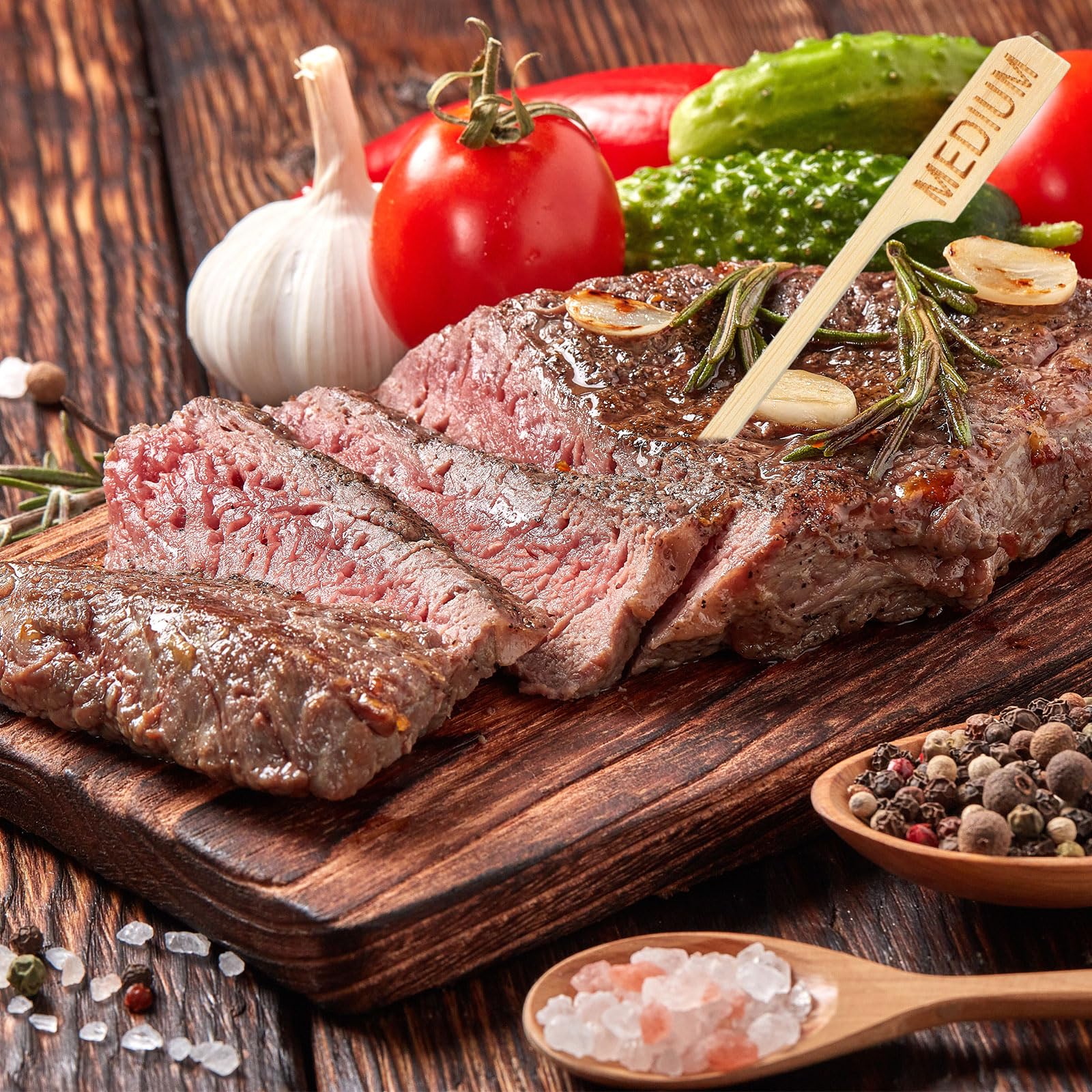 Thyle 200 Pcs 3.94 Inch Assorted Bamboo Steak Markers Wood Meat Marker Sticks Steak Temperature Sticks Meat Doneness Picks Bambo