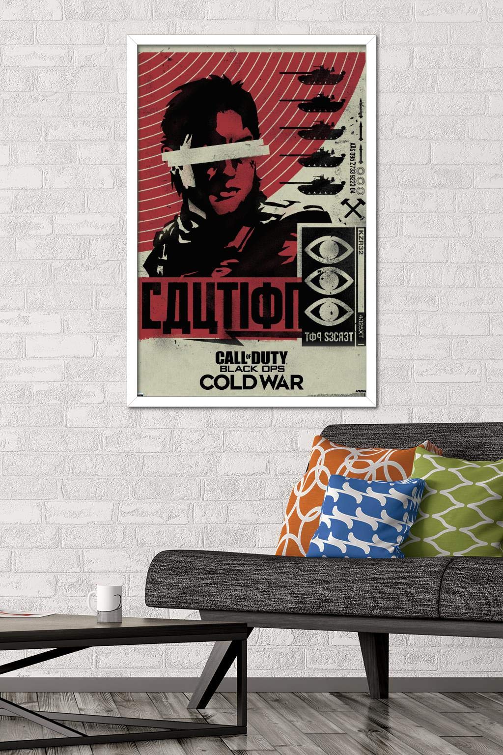 Trends International Call Of Duty: Black Ops Cold War - Caution Wall Poster, 22.375'' X 34'', White Framed Version