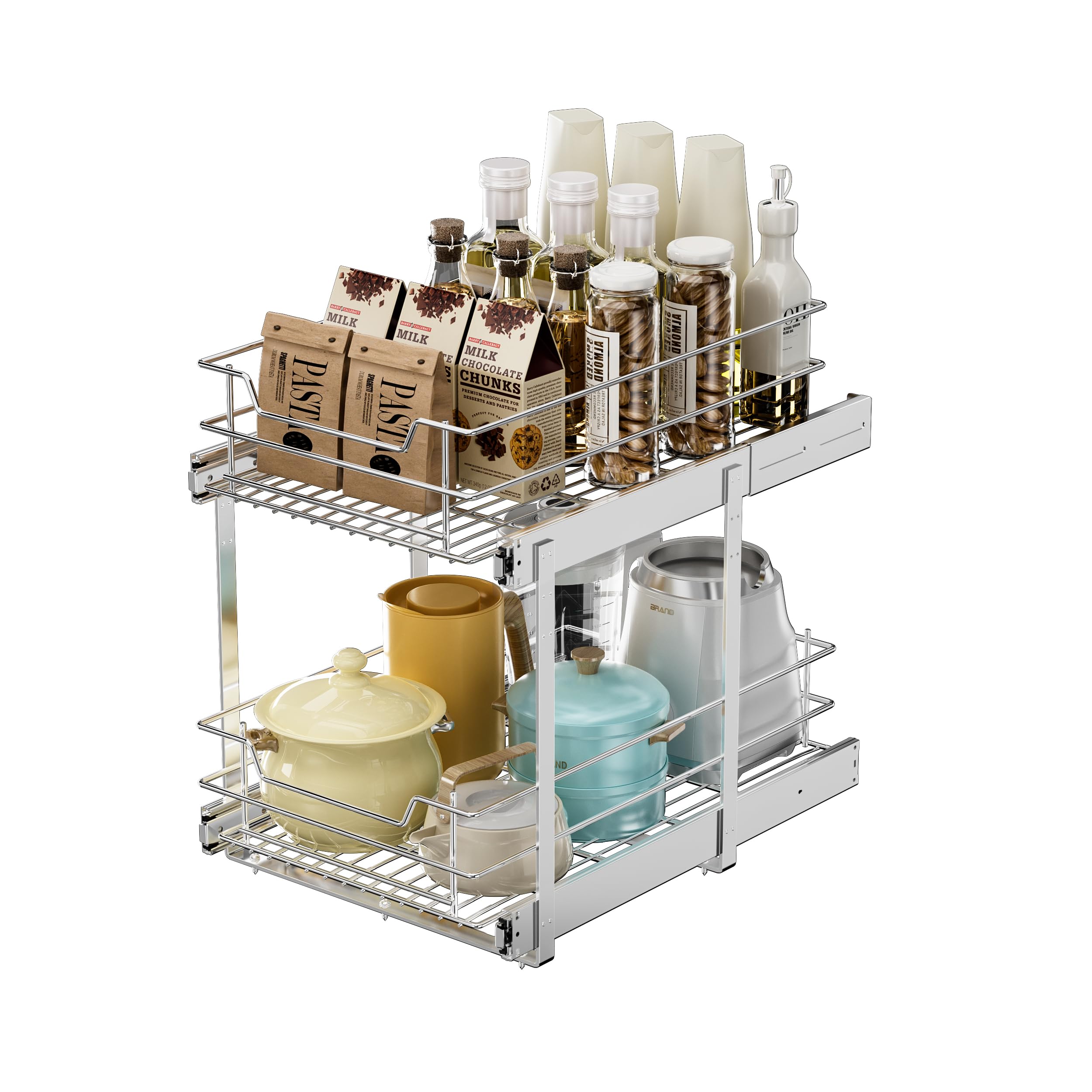 EZKAZA Pull Out Cabinet Organizer for Kitchen Utensil 17.5 W x 21 D, 2Tier Cabinet Pullout Shelves and Drawer Organizer Slide