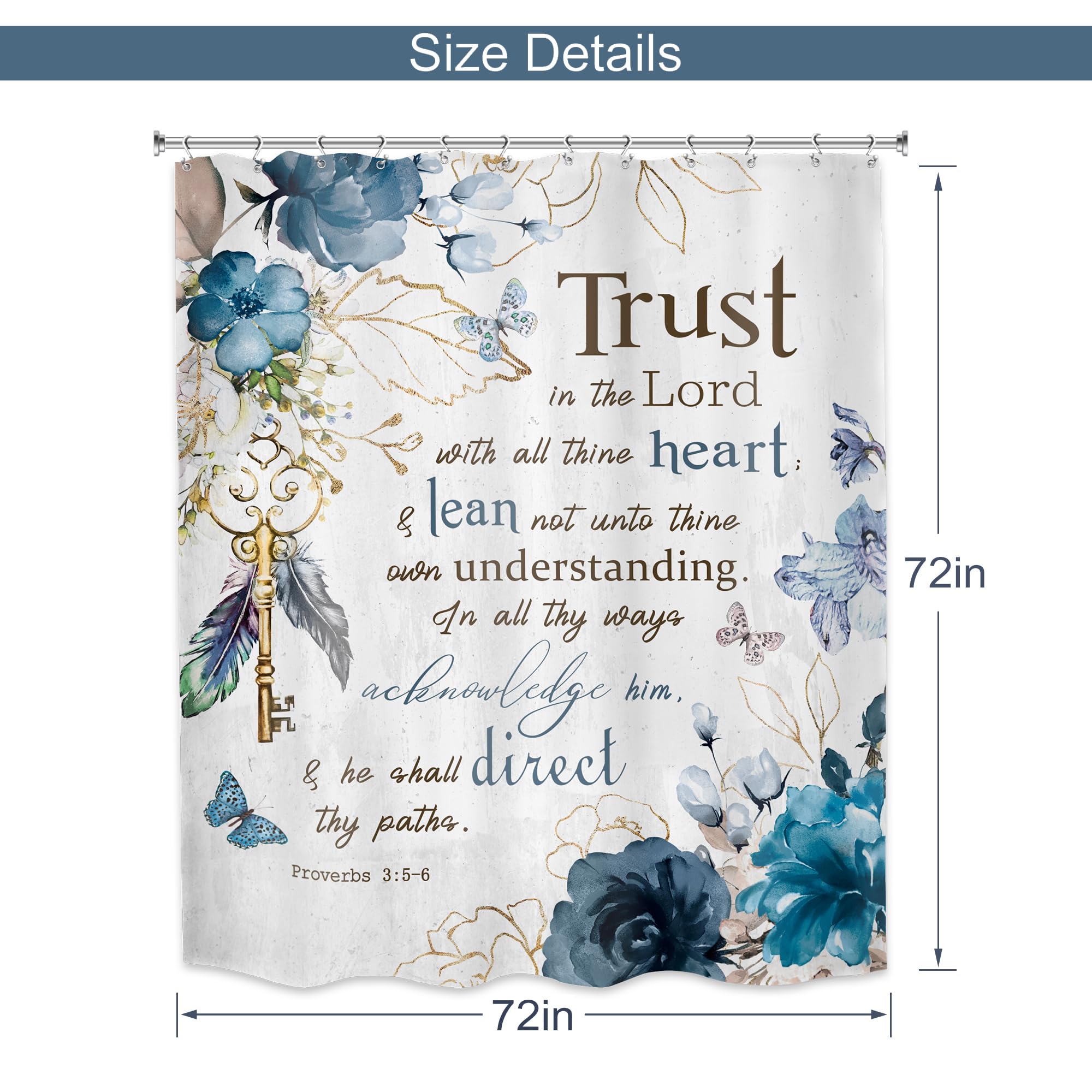 Meshelly Teal Floral Christian Shower Curtain 72Wx72H Rustic Blue Flower Bathroom Curtain Bible Verse Inspirational Quote Bath C