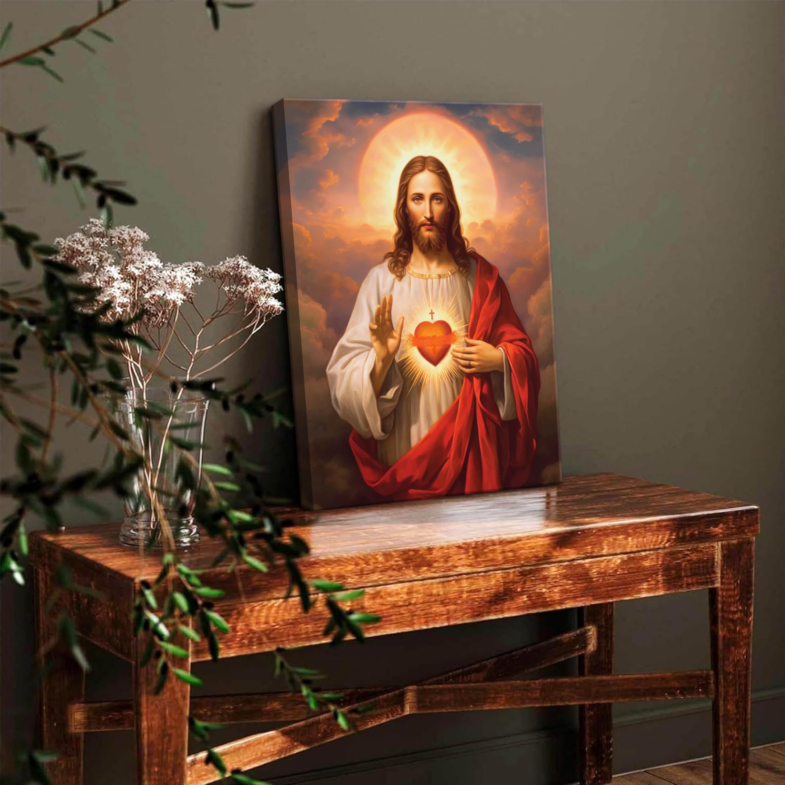 Jesus Sacred Heart Christian Wall Art, Divine Mercy Canvas Paintings Prints Posters Wall Decor, Christ Jesus Portrait Home Decor