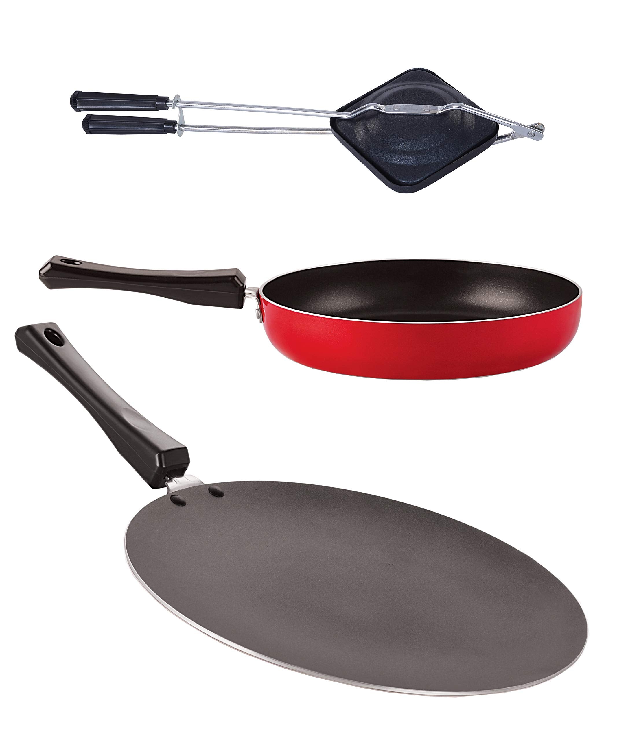 Nirlon NonStick Gas Compatible Aluminium Cookware Essential Combo Gift Set, Red And Black