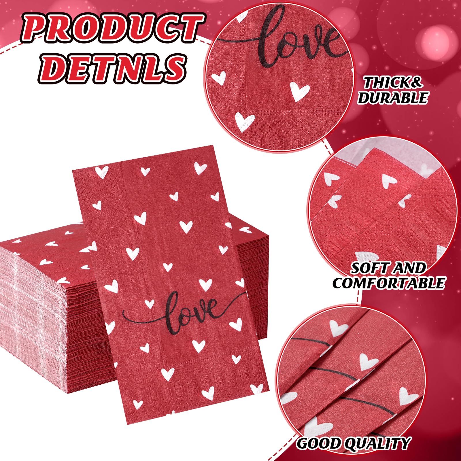 100Pcs Valentines Day Napkins Decorations,Disposable Red Heart Love Sign Paper Dinner Guest Hand Towel Napkins For Valentines Da