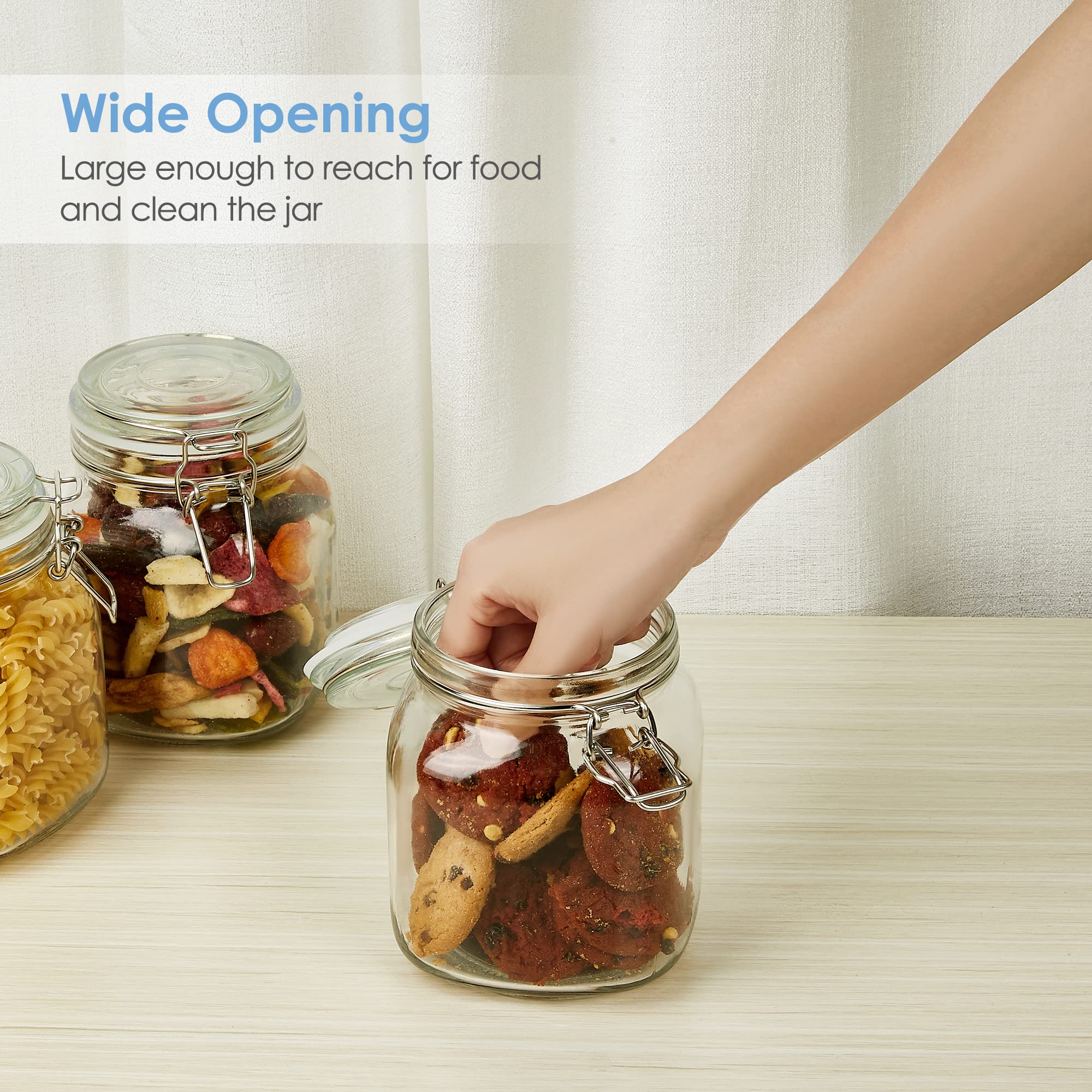 Vtopmart 34Oz Glass Food Storage Jars With Airtight Clamp Lids, 3 Pack Kitchen Canisters For Flour, Cereal, Coffee, Pasta And Ca