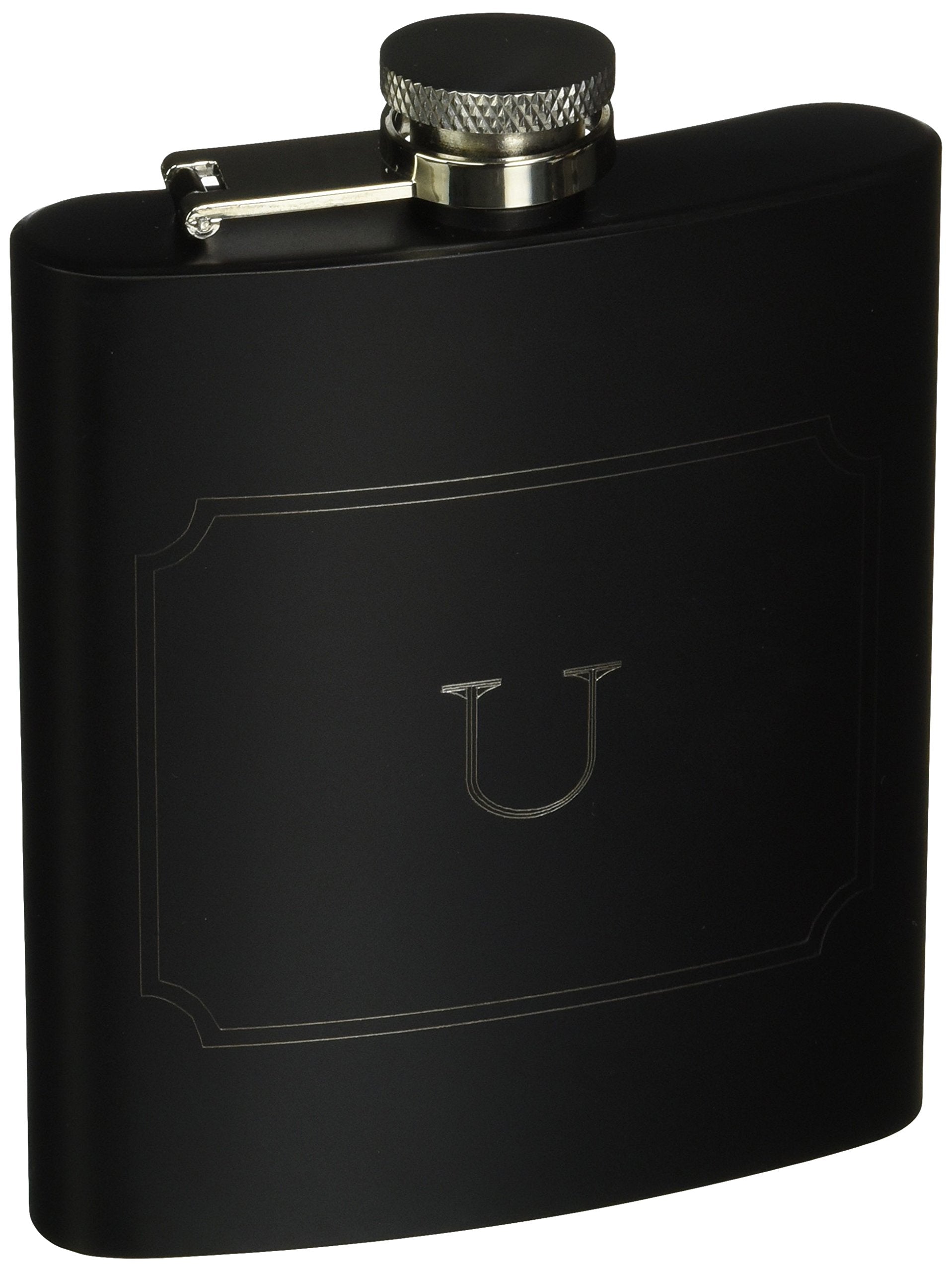 Visol Raven Personalized Flask With Initial Engraved, Monogram U, Black
