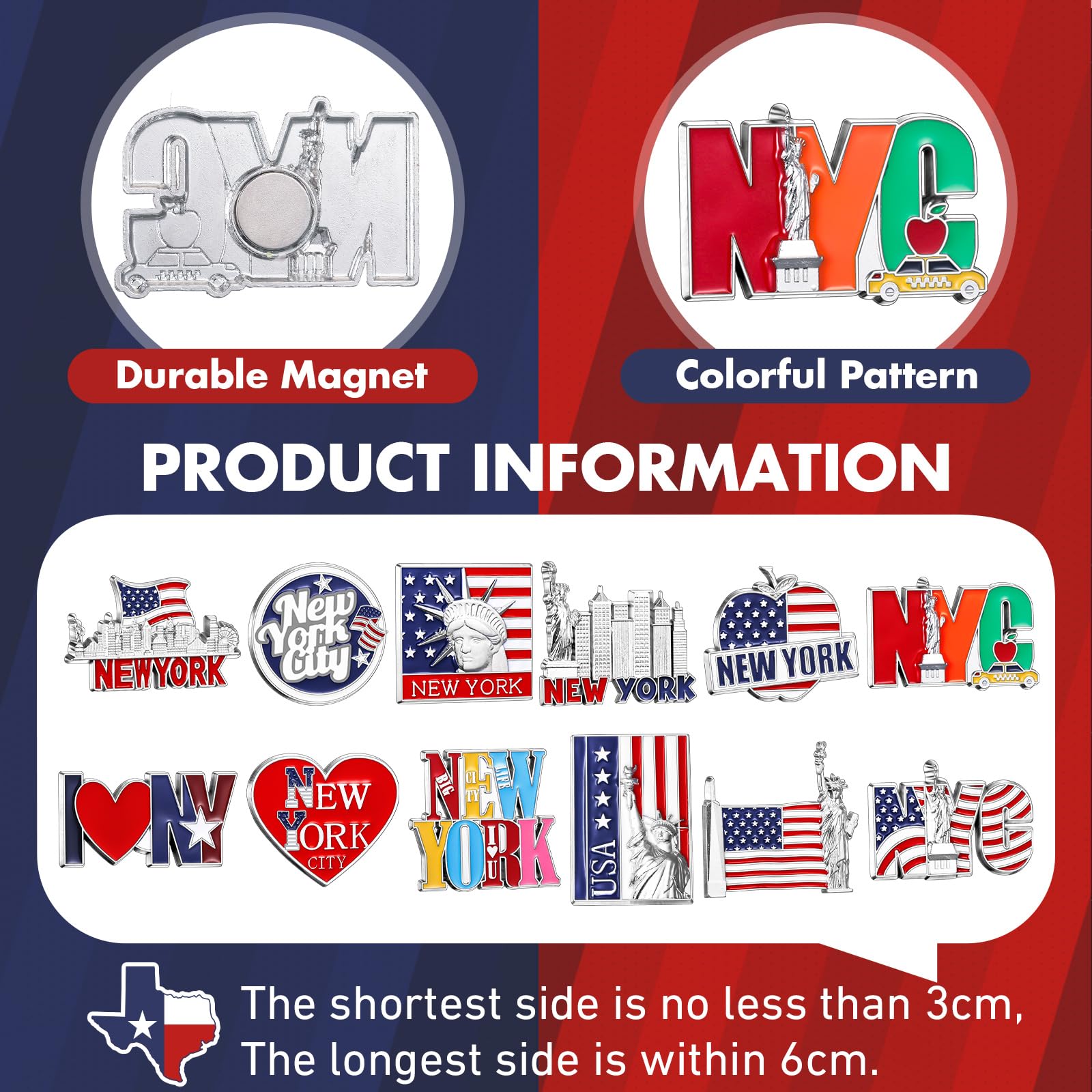 Konohan 24 Pcs New York Magnets for Refrigerator Metal NYC Fridge Magnet Magnetic New York Souvenirs USA Souvenirs Gifts Magneti