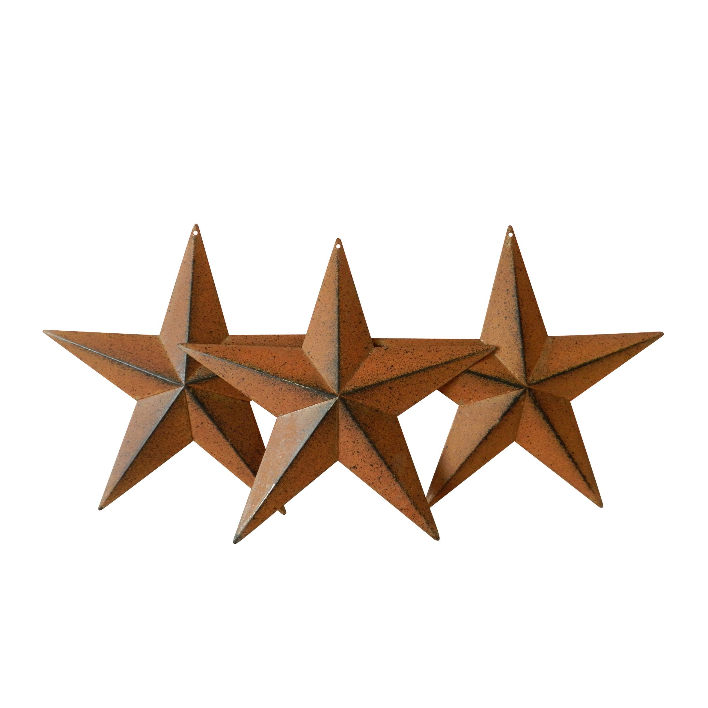 CVHOMEDECO. Country Rustic Antique Vintage Gifts Metal Barn Star Wall/Door Decor, 8-Inch, Set of 3. (Rusty)