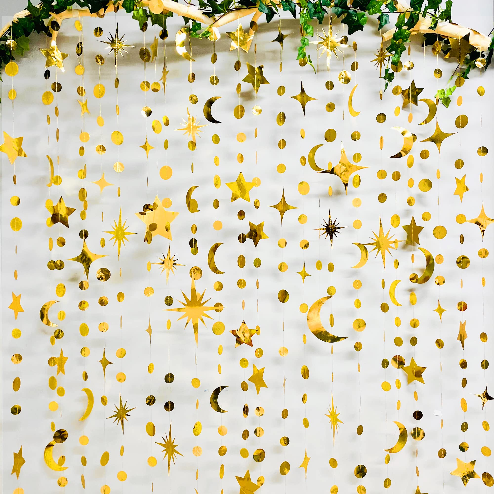 Gold Star Moon Circle Dot Garland Party Decorations Kit Hanging Crescent And Twinkle Little Star Streamer Bunting Banner For Kid
