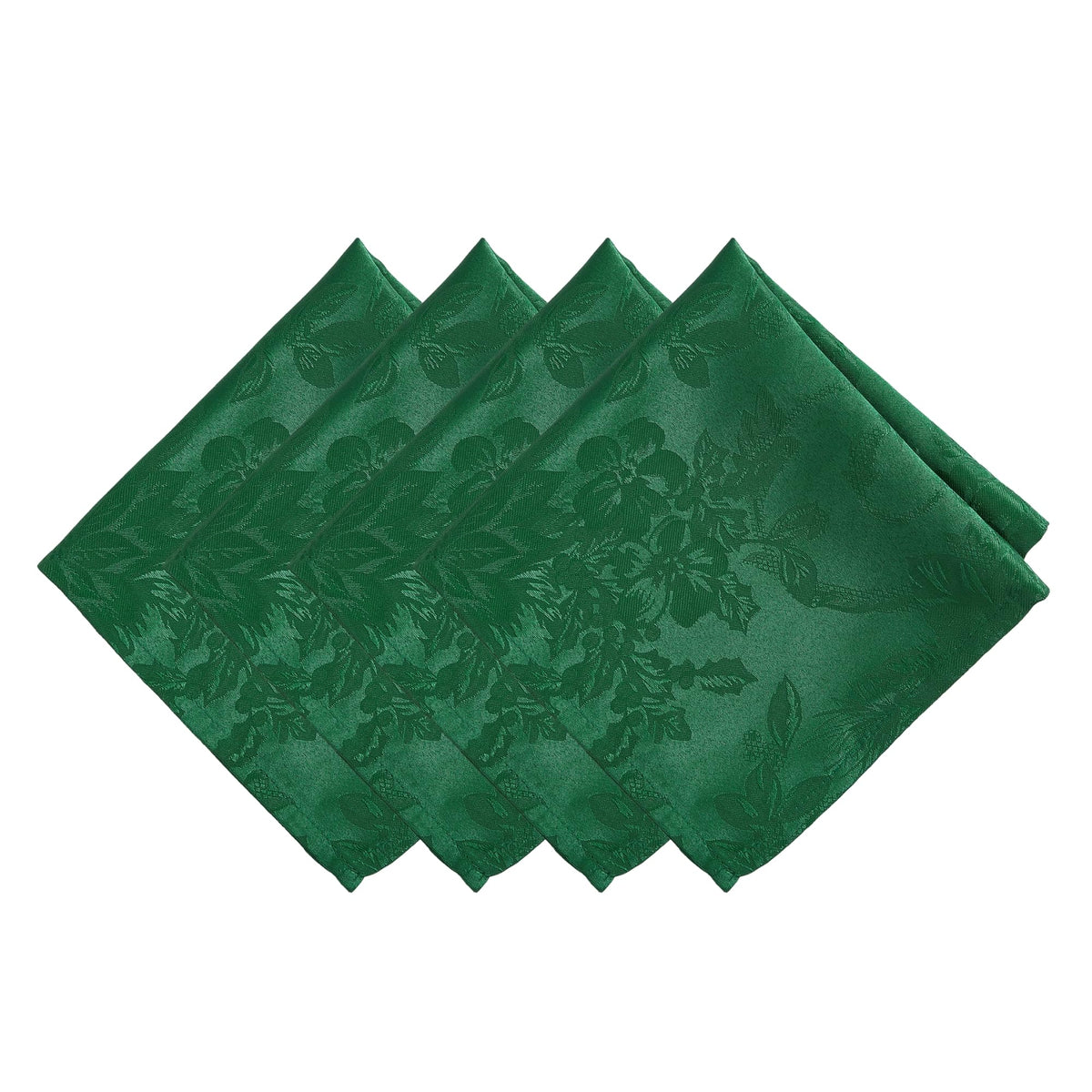 Elrene Home Fashions Poinsettia Elegance Jacquard Christmas/Holiday Cloth Dinner Napkins, Set Of 4, 17''X17'', Green