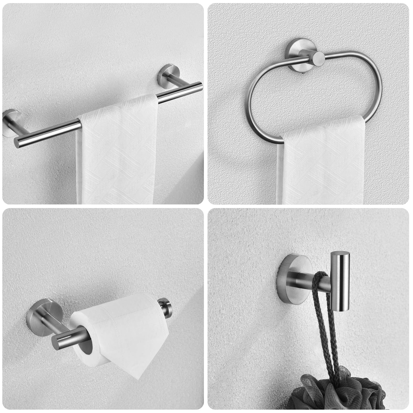 7 Pcs Bathroom Hardware Set, Brushed Nickel Stainless Steel Bathroom Tower Rack Set Wall Mounted Includes 16'' Towel Bar, Toilet