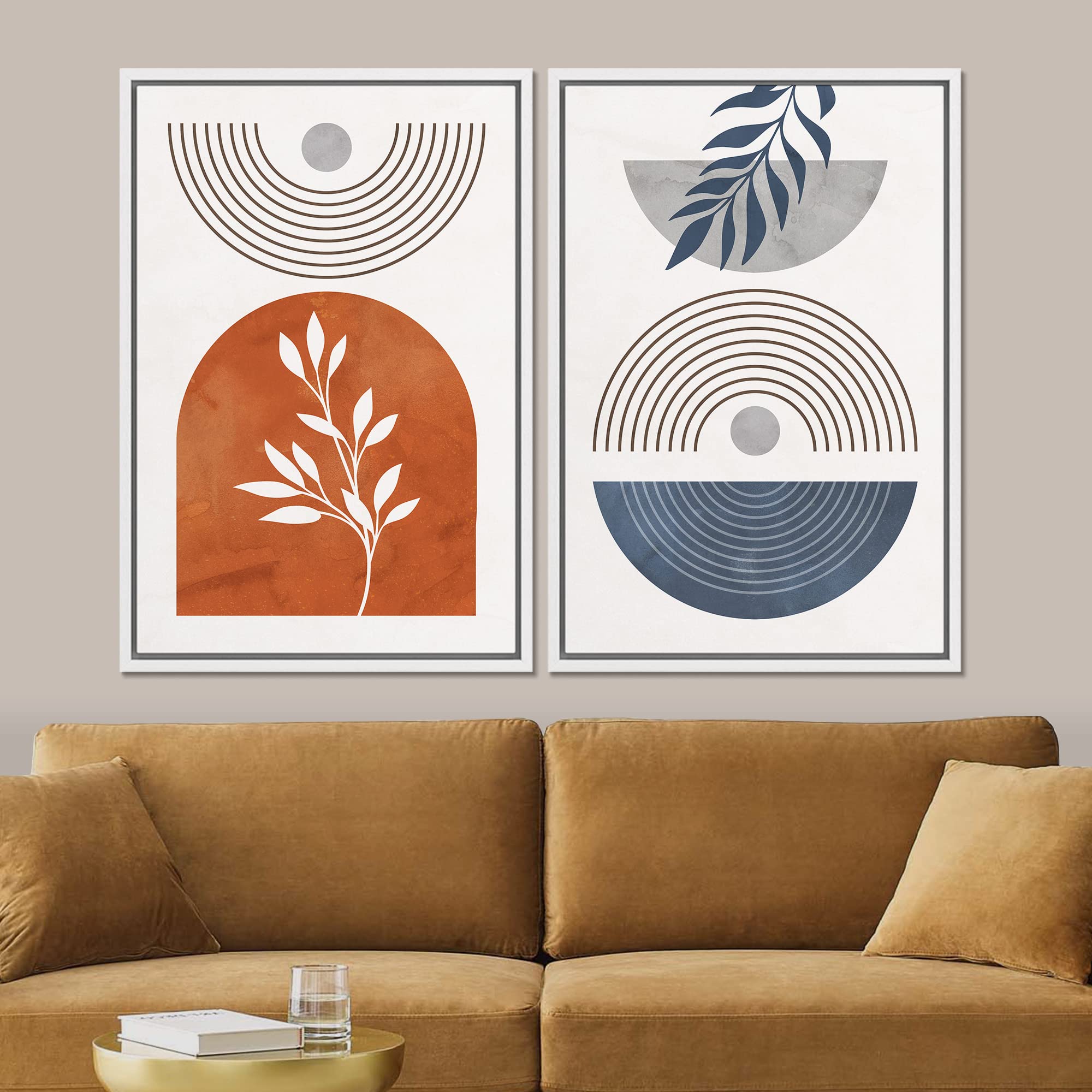 Signford Framed Canvas Print Wall Art Set Multicolor Pastel Geometric Forest Plants Abstract Shapes Illustrations Modern Art Dec