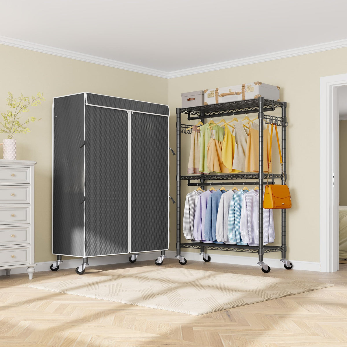 Vipek V12C Mini Heavy Duty Clothes Rack Rolling Garment Rack With Cove ...