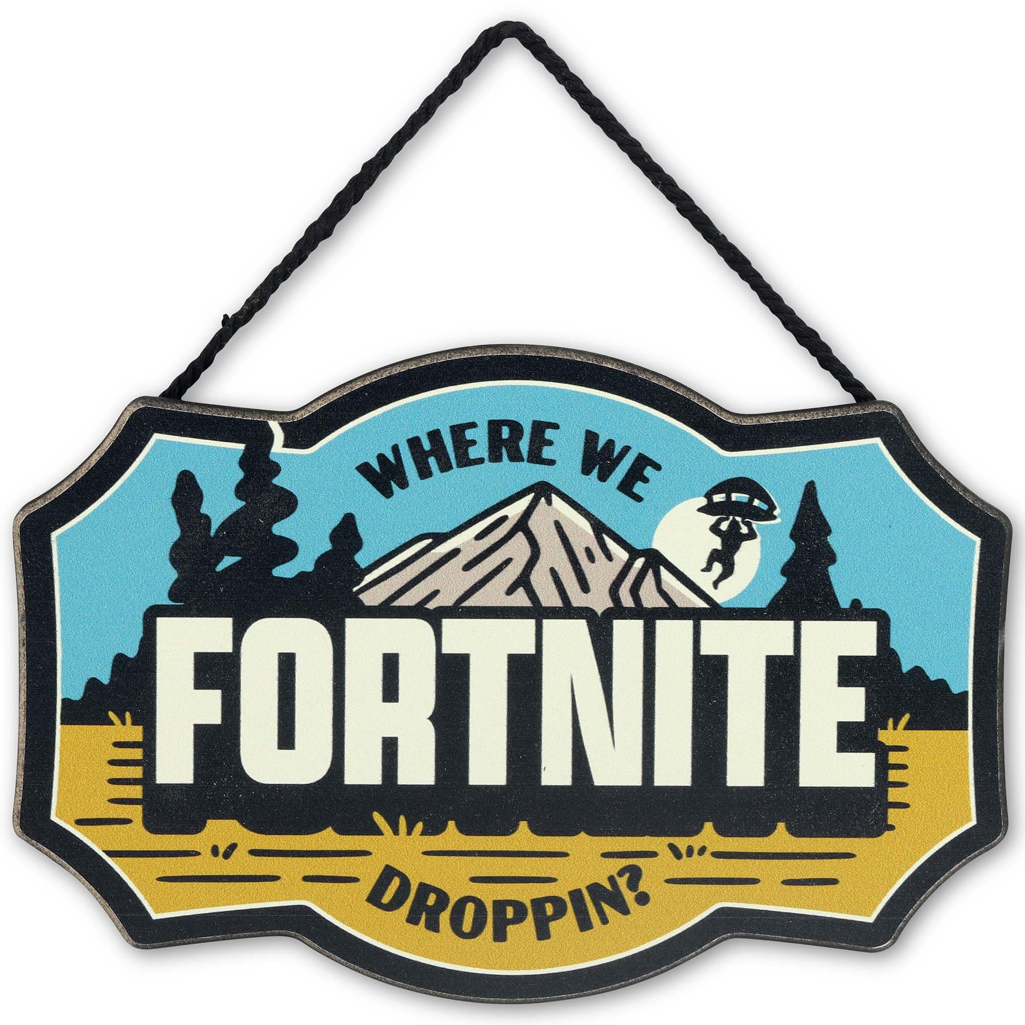 Fortnite Where We Droppin Hanging Wood Wall Decor - Fun Fortnite Sign for Bedroom or Game Room