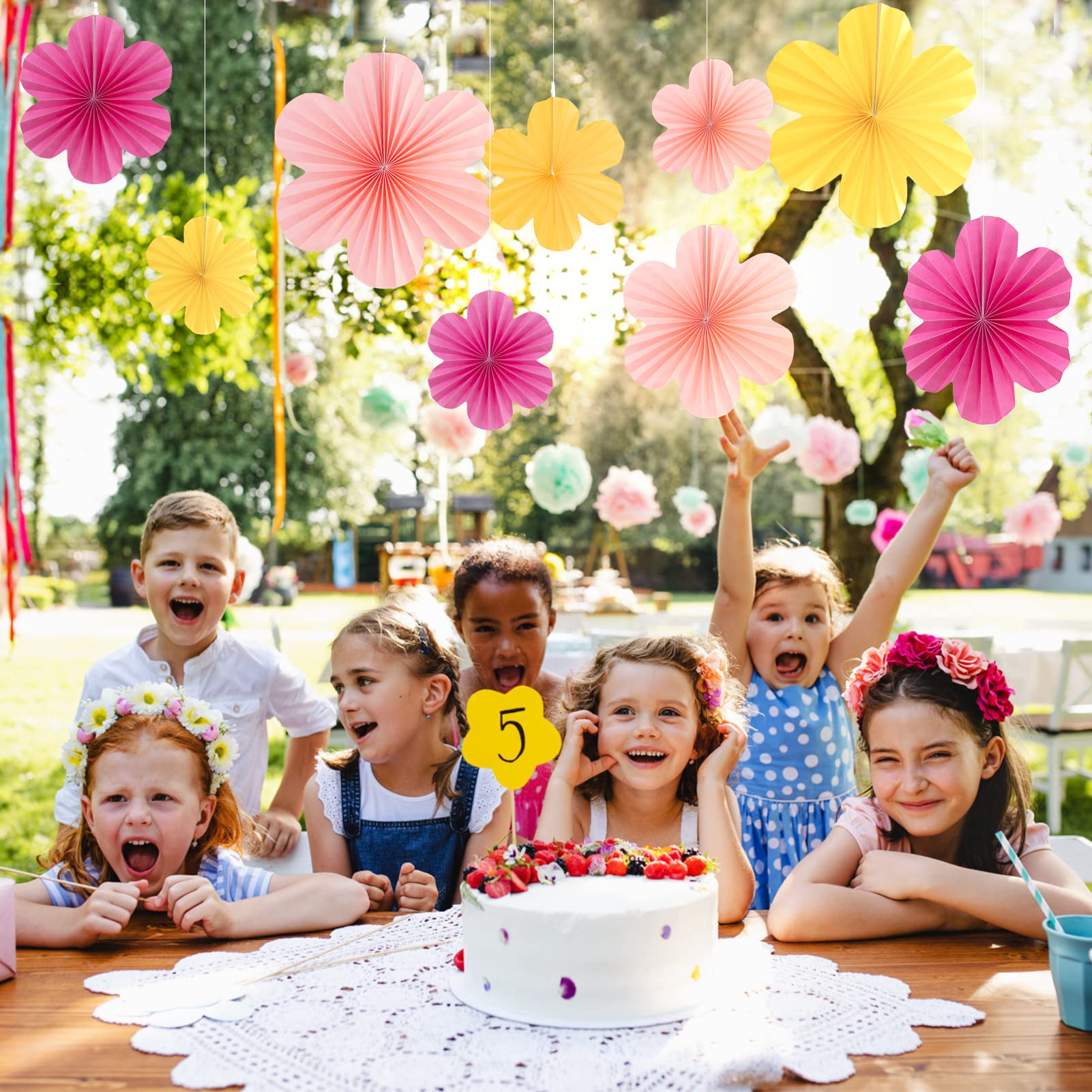 Easy Joy Paper Flowers Decorations For Wall Paper Fans Classroom Decoration Paper Floral Backdrop Decor Paper Fans Decoration Ha