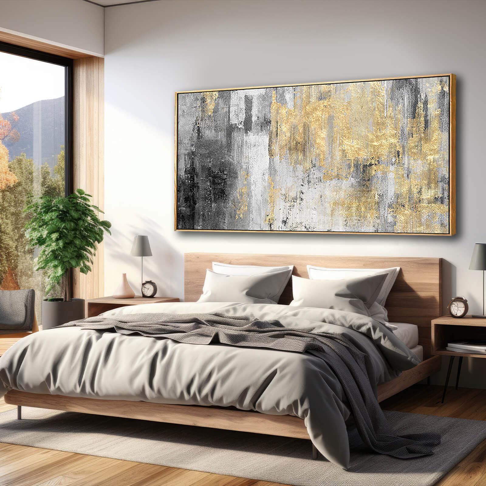 Home Decor Large Wall Art Gold Abstract Art 30''X60''Black Wall Decor Living Room Framed Artwork Paintings For Office Bedroom Di
