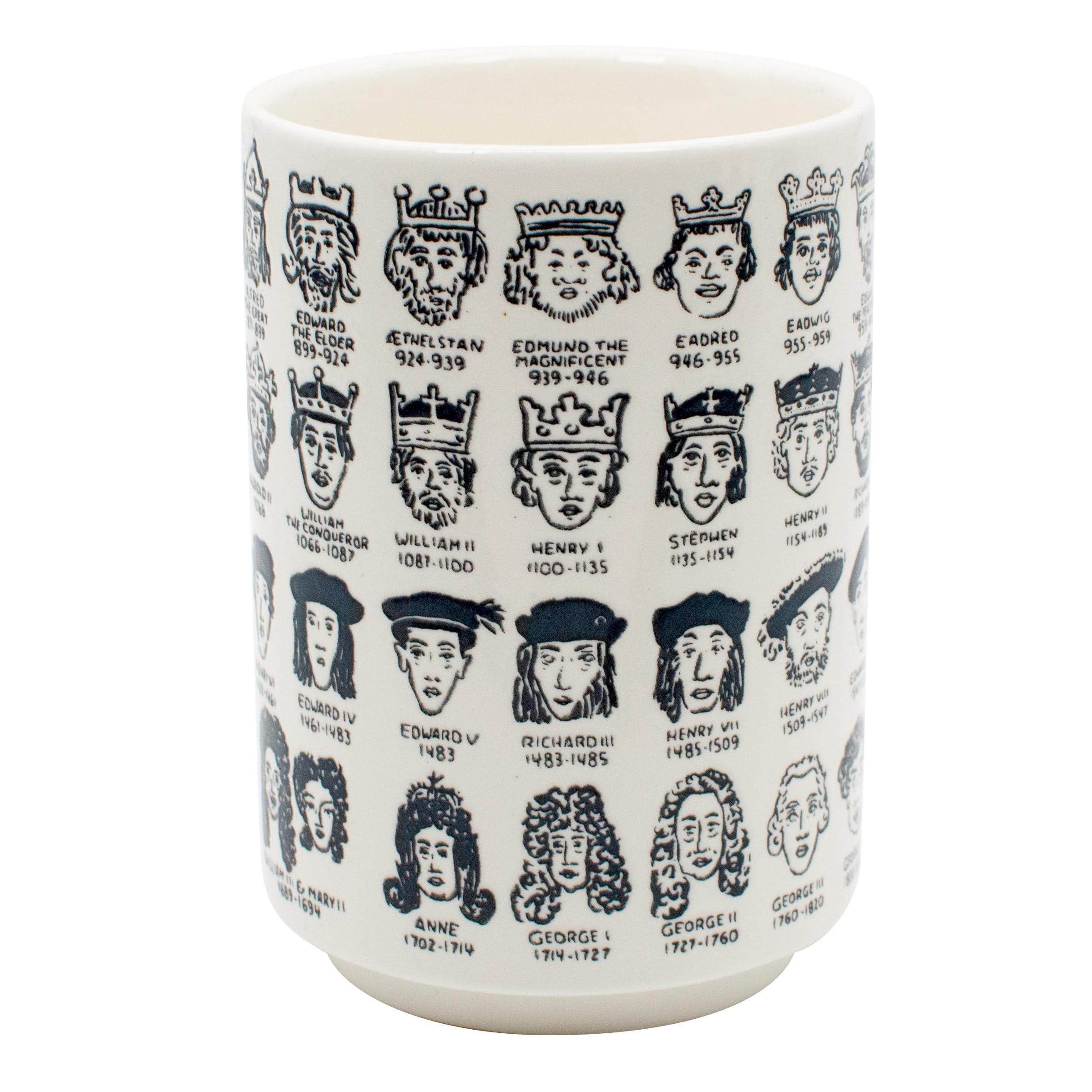 The Unemployed Philosophers Guild It'S Hard To Get A Handle On English Monarchs - Porcelain Tea Cup Imprinted With Kings And Que