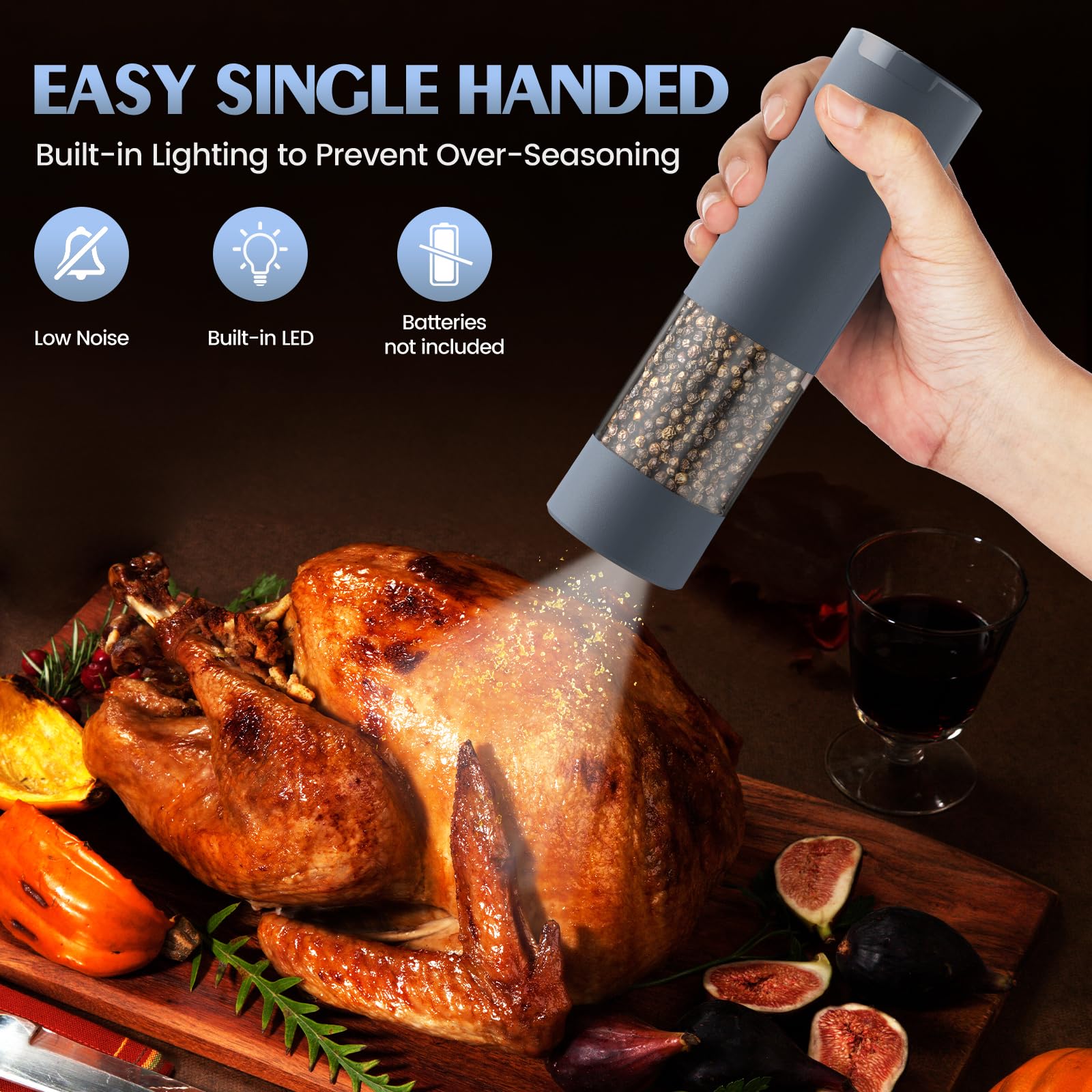 Salt and Pepper Shakers Electric Salt Pepper Grinder Set Kitchen Accessories Upgraded Larger Grey Battery Salt Pepper Grinder Sh