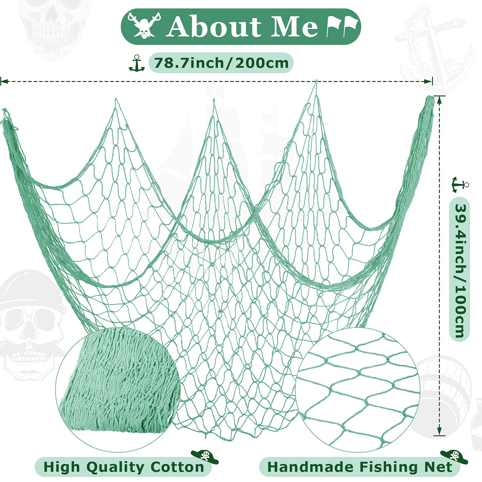 Shappy 2 Pieces Fish Net Decorative 80 X 40 Inch, Wall Hanging Fishnet For Mermaid, Pirate, Nautical, Under The Sea Party Decora