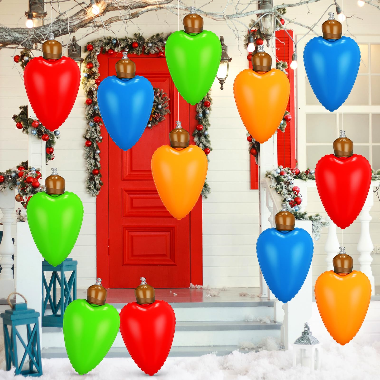 Vertintong 12 Pcs 10 Inch Inflatable Christmas Ball Decorations Inflatable Light Bulb Decor Giant Blow up Christmas Ornaments wi