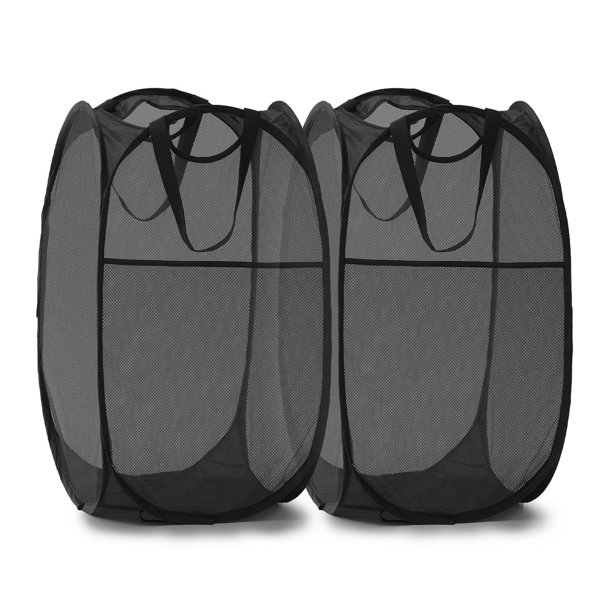 Collapsible Mesh Pop Up Laundry Hamper With Sturdy Handles And Side Pocket - Portable Foldable Clothes Baskets For Dorm, Bathroo