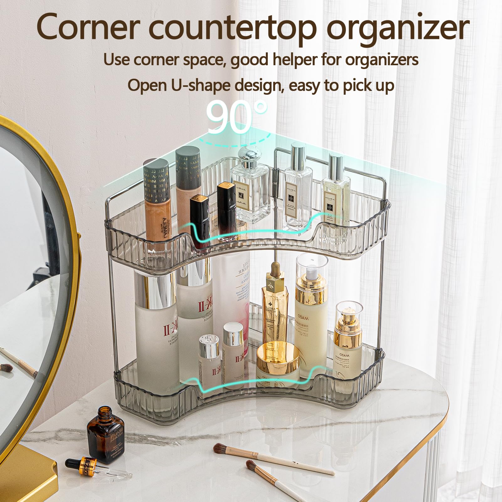 Shuang Qing 2-Tier Corner Bathroom Counter Organizer, Bathroom Countertop Perfume Tray And Vanity Organizer, Makeup Cosmetic Sto