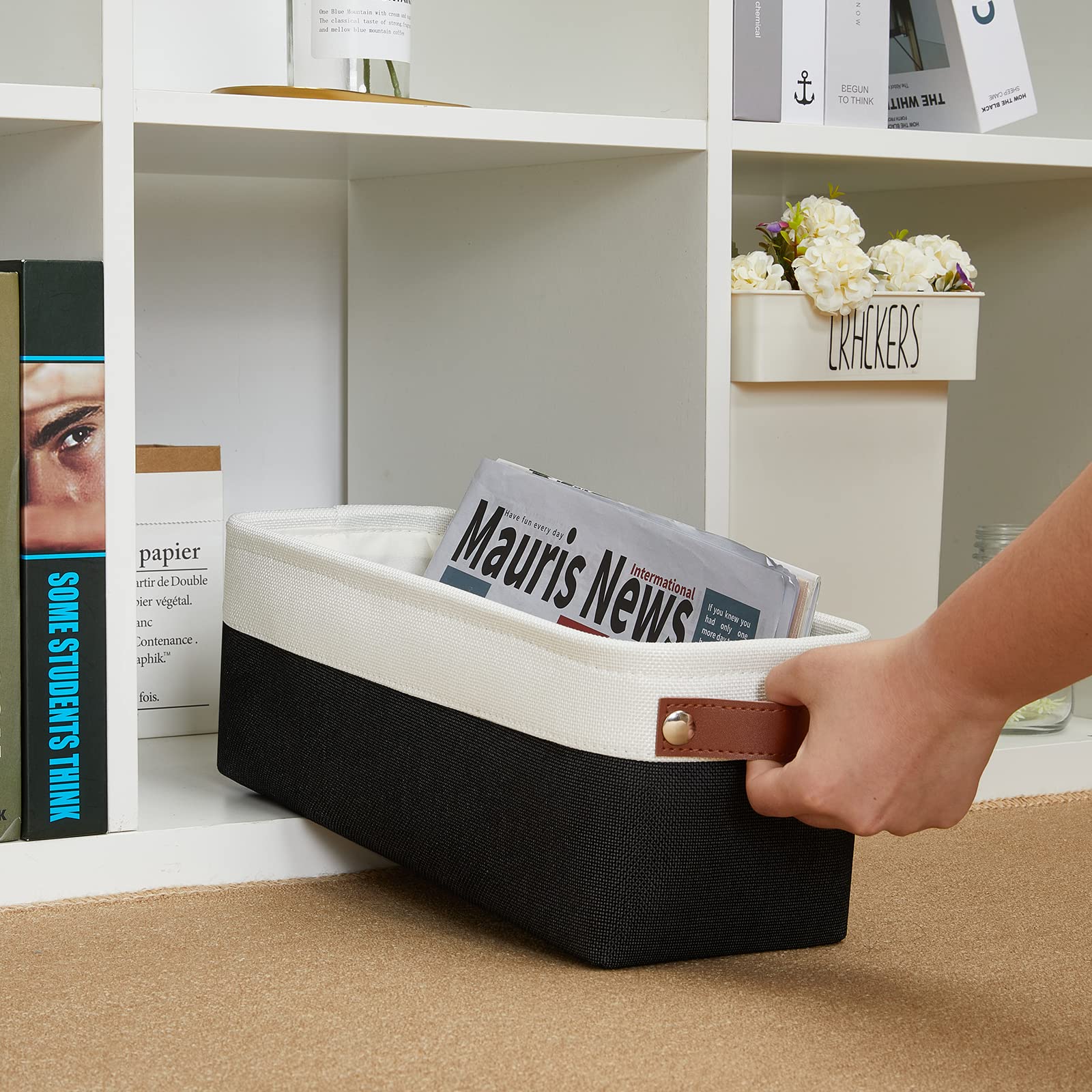 Dullemelo Toilet Paper Storage Basket, Toilet Tank Basket With Leather Handles For Toilet, Toilet Paper Basket For Back Of Toile