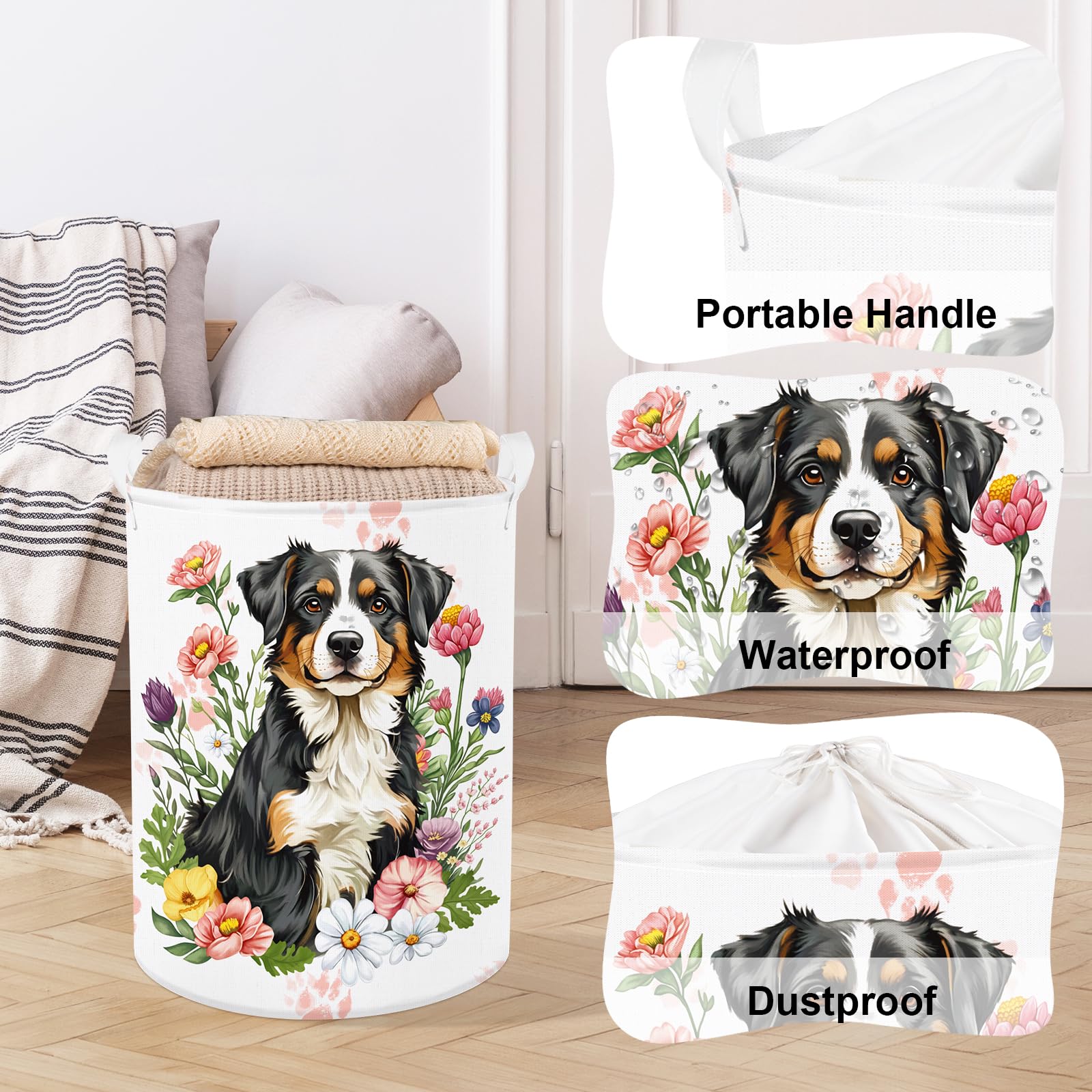 Clastyle 45L Collapsible Spring Wild Flower Plants Kid Laundry Hamper Dog Clothes Toy Storage Basket For Bedroom Bathroom Nurser