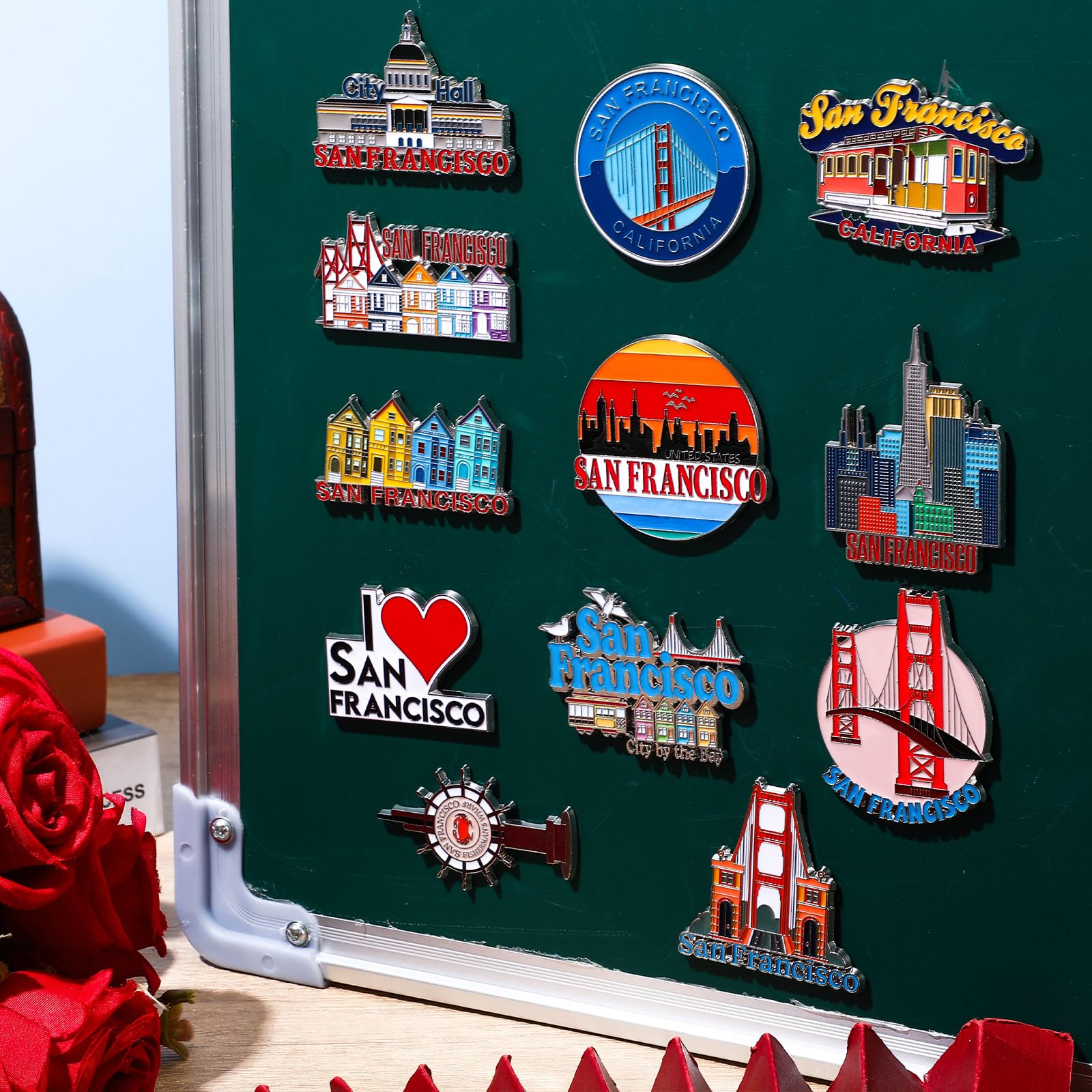Konohan 12 Pcs San Francisco Magnets for Refrigerator Metal USA Fridge Magnet Magnetic San Francisco Souvenirs Gifts USA City Ma