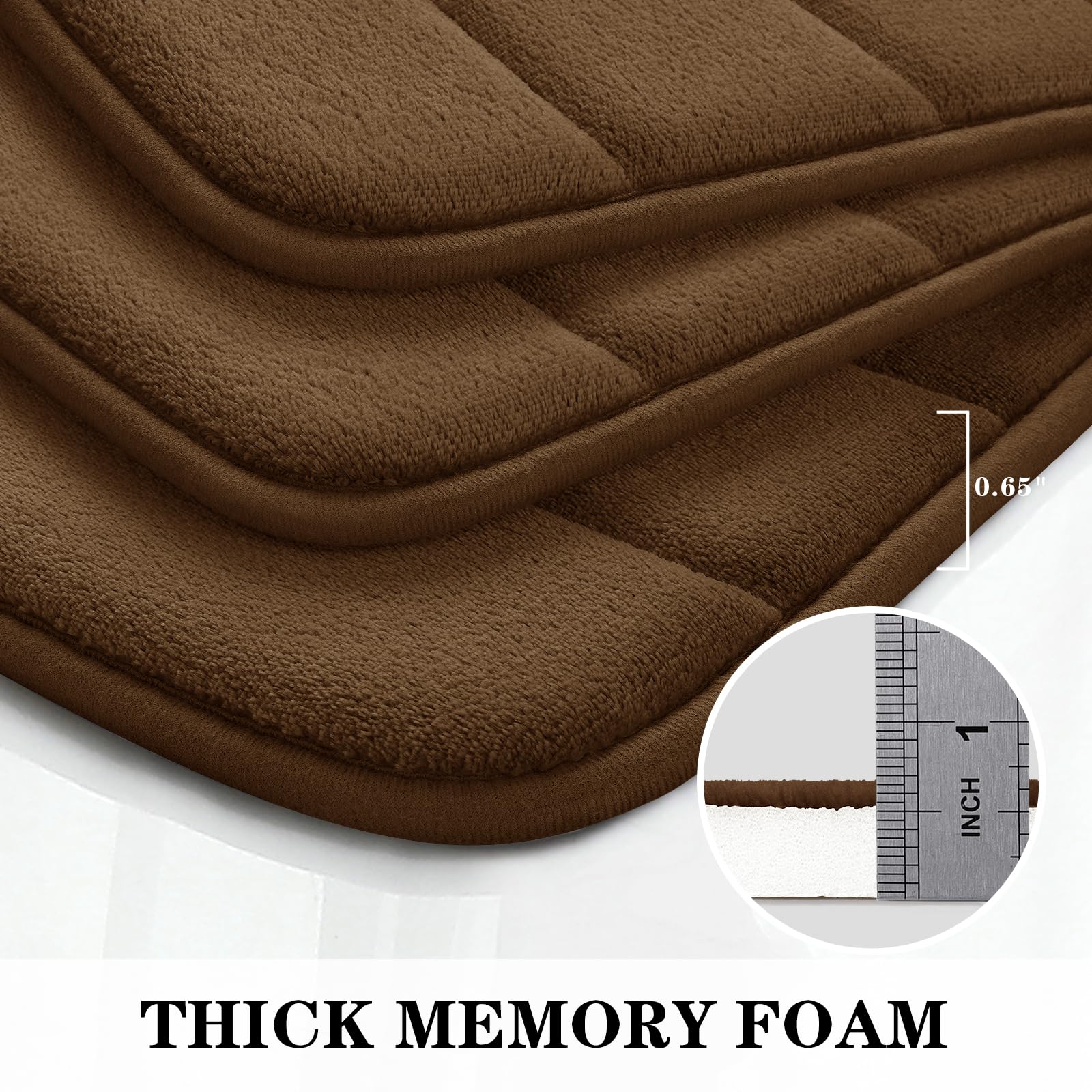BYSURE Brown Memory Foam Bathroom Rug Set 3 Piece Non Slip Extra Absorbent Shaggy Bathroom Mats and Rugs Sets  Soft & Dry Bath Mat Sets for Bathroom Washable Carpets Set