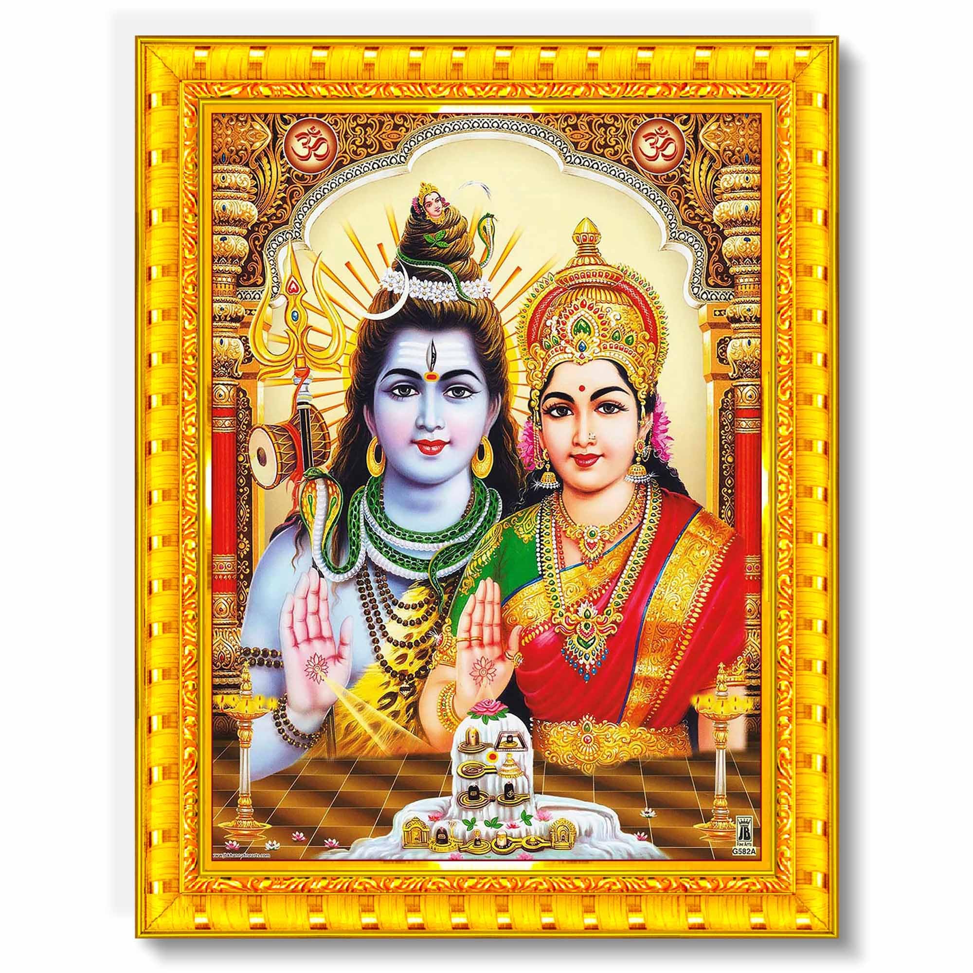 Pavan Photo Laminations Shiv Parvati Shiva Parvathi 12 Jyotirling Wall Painting Framed Home Decor (Wood,Matte,Gold,Small Size,6 