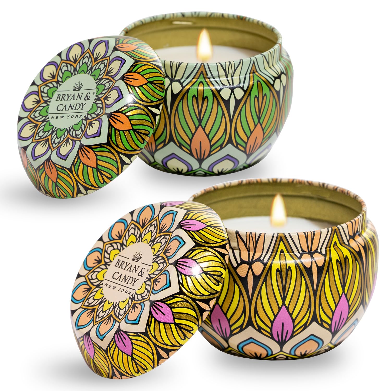 Bryan & Candy Scented Candles Diwali Gift Set For Women & Men| 60Gm Each Soy Wax EcoFriendly Printed Tin, Pack Of 2 (Turquoise 
