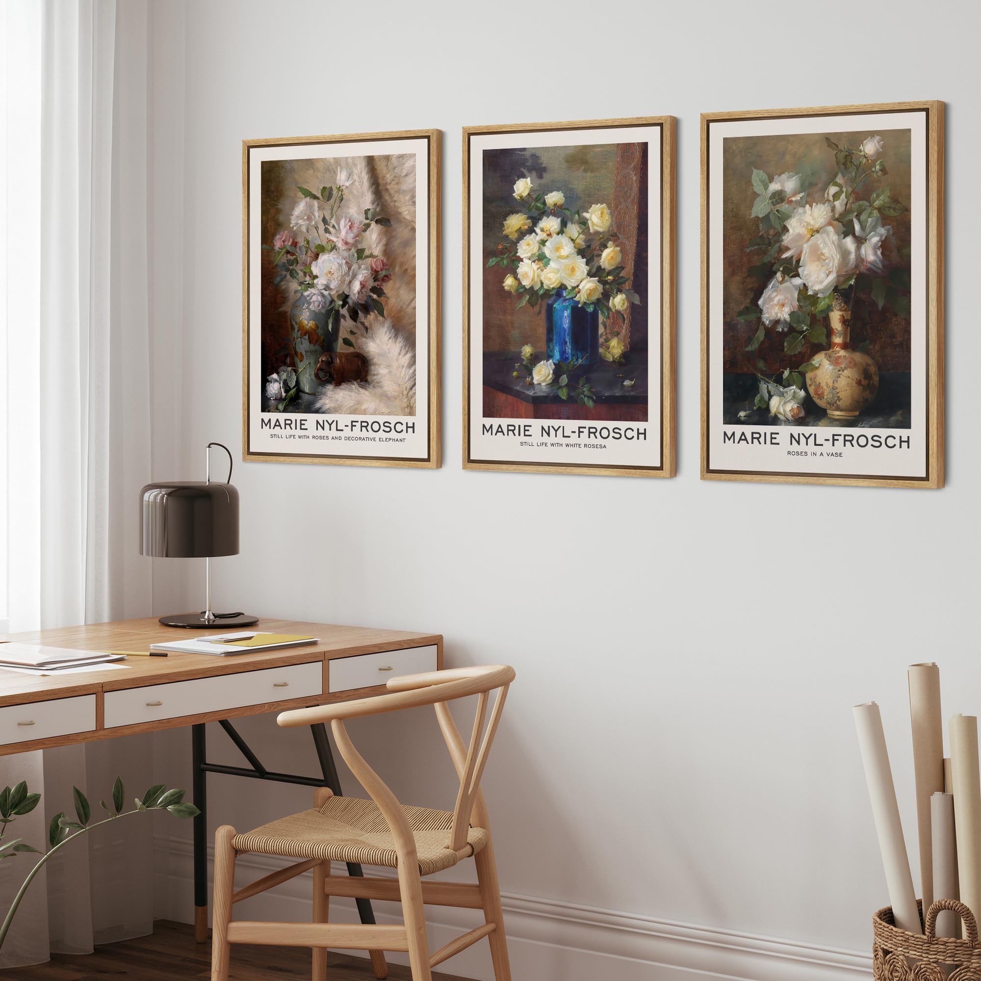 Wall26 Framed Canvas Print Wall Art Set Marie Nyl-Frosch Inspired Floral Still Life Illustrations Modern Art Decorative Floral B