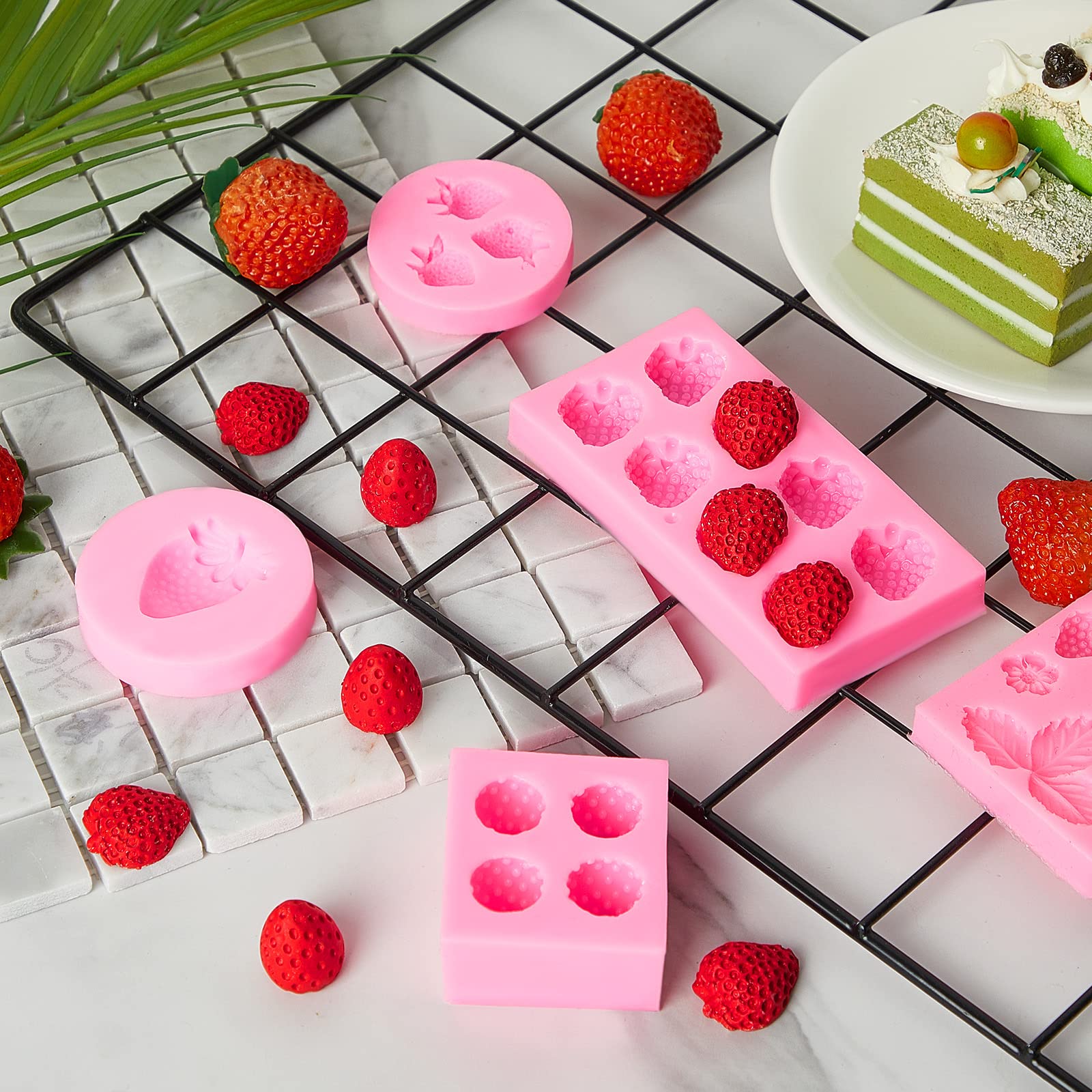 5 Pcs Strawberry Baking Mold Silicone Handmade Candy Jelly Bakeware 3D Flower Strawberry Mold Embed Silicone Molds Fruit Shape P
