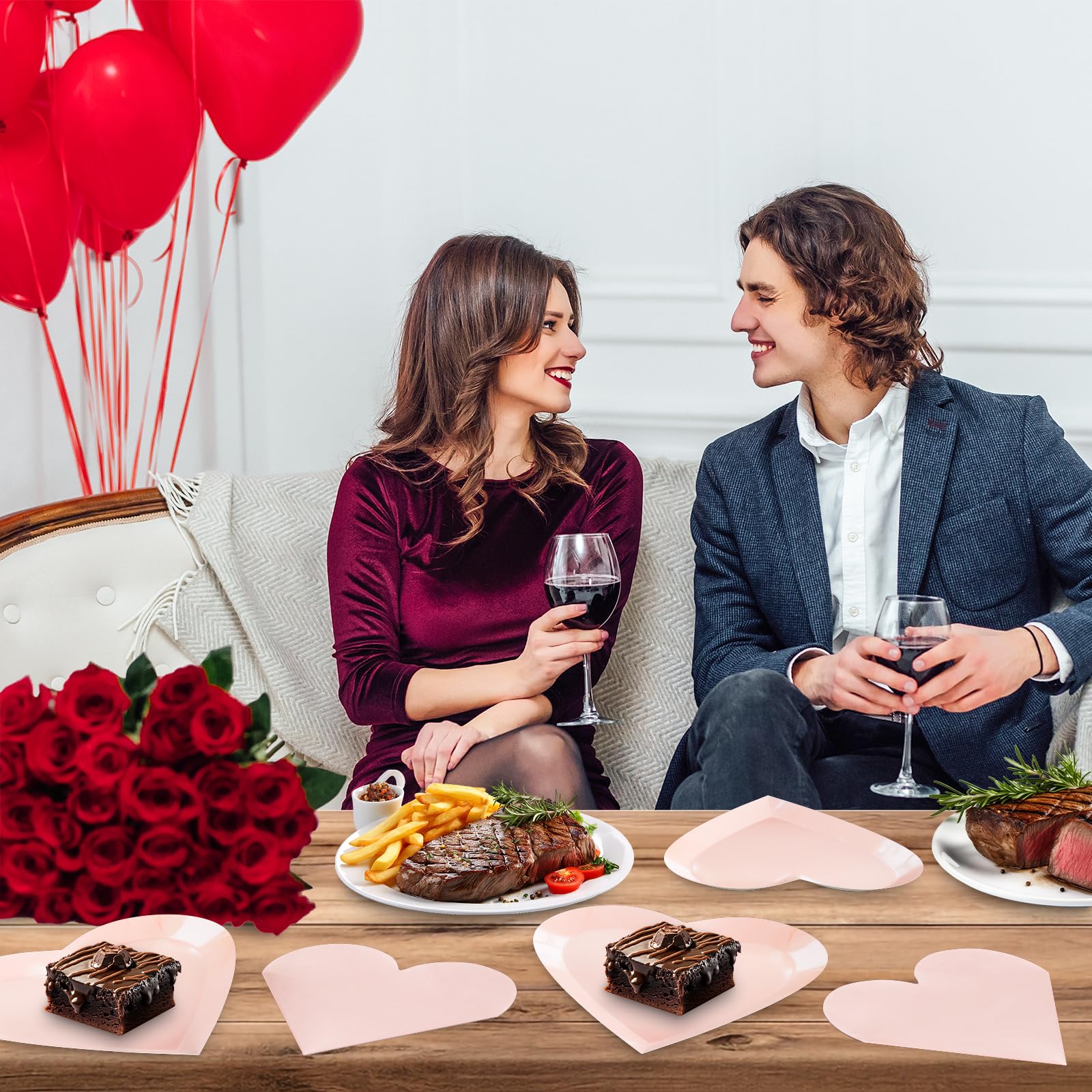 Valentine'S Day Party Supplies, Heart Shaped Disposable 9'' Paper Plates And 3 Ply Napkins For Best Mom Gift, Valentine'S Day En