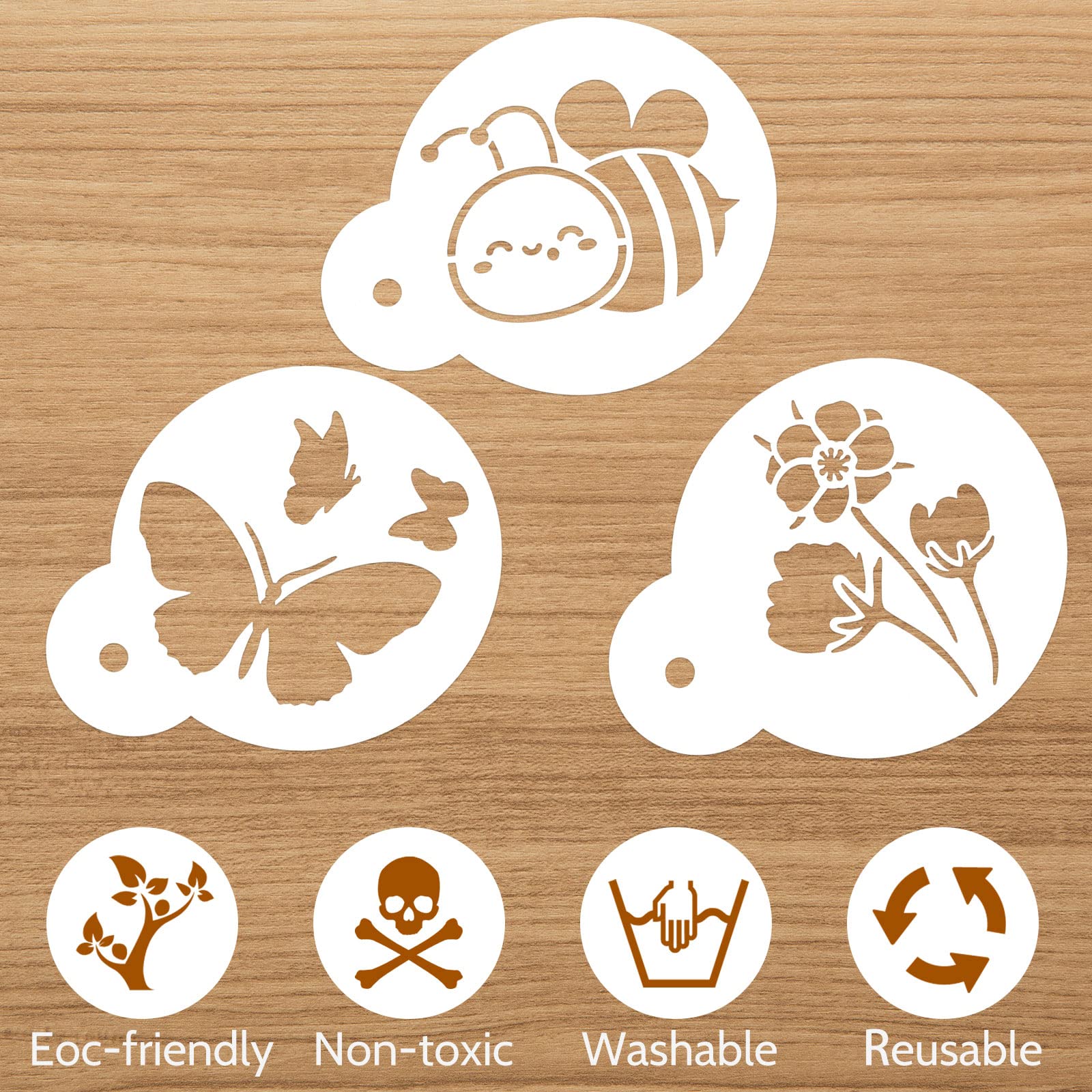 30 Pieces Coffee Stencil Cookie Cake Stencils Latte Art Reusable Plastic Stencils Diy Bake Stencils Leaves Butterfly Flowers Bir