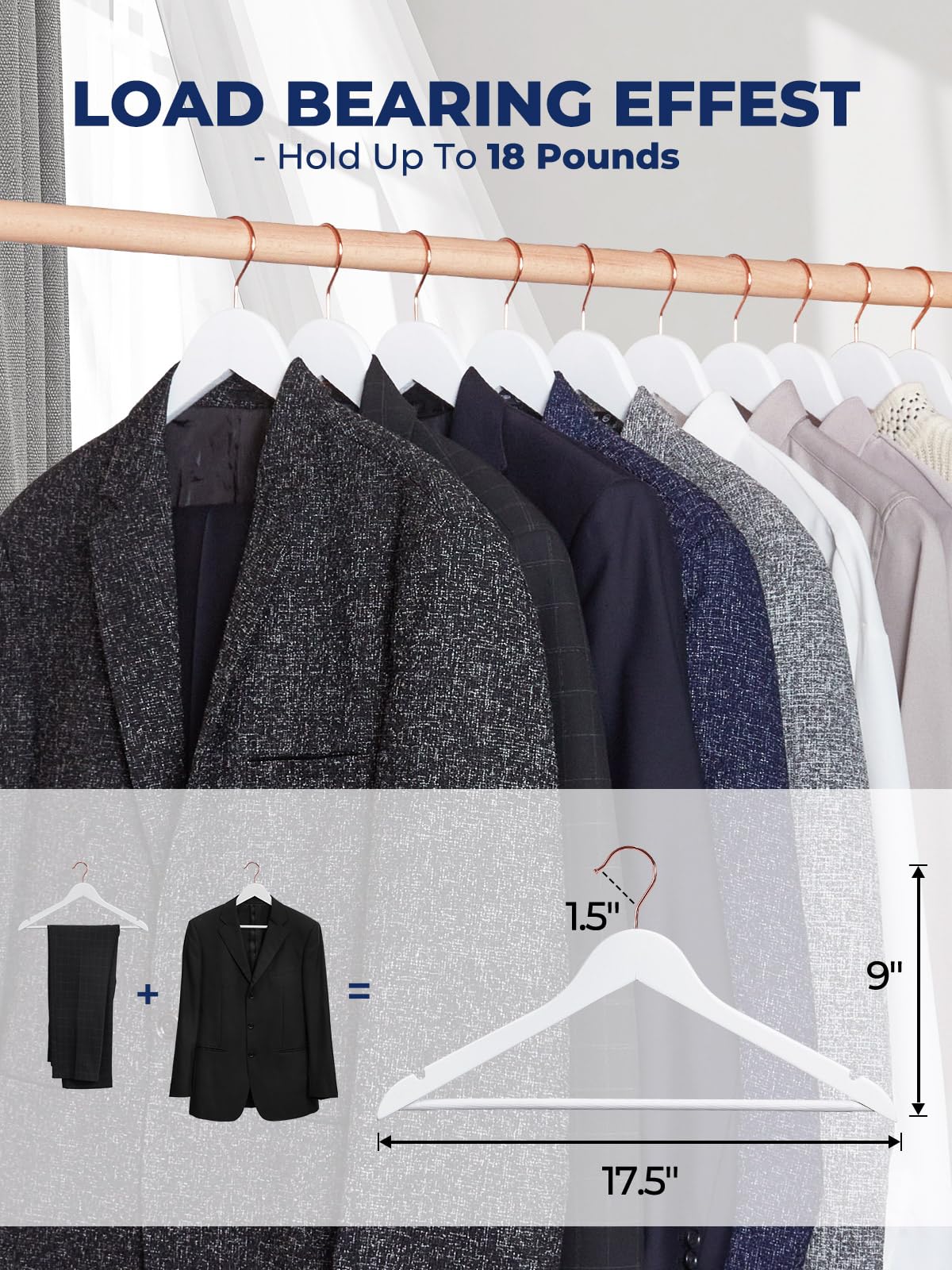 Smartor Wooden Hangers 20 Pack  Sturdy Coat Hangers for Closet  Quality Non Slip Hangers  Premium Heavy Duty Hangers  Durable Coat Hanger  Pants Hanger  Suit Hangers  with 360? Rose Gold Hook  White