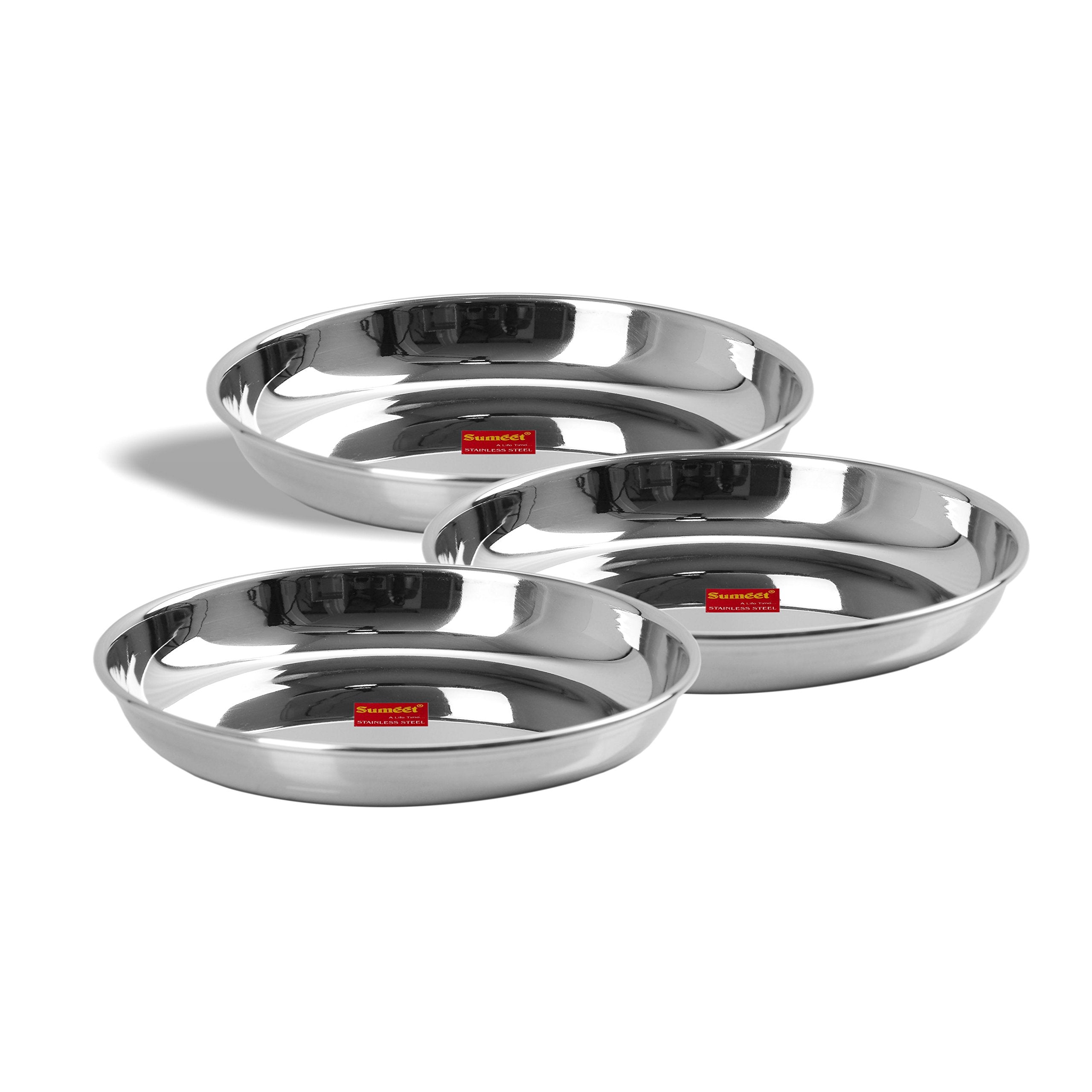 Sumeet Stainless Steel Heavy Gauge Medium Halwa Plates With Mirror Finish 17Cm Dia - Set Of 3Pc