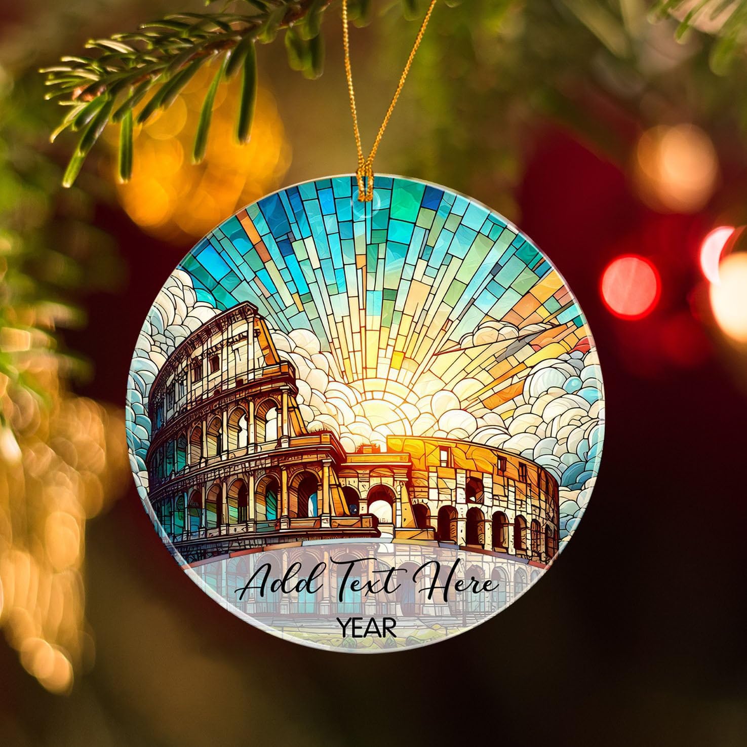 Rome Colosseum in Italy Xmas Acrylic Ornament, Italy Rome Souvenir Ornament Gifts for Grandpa Grandma, Personalized Colosseum Ch